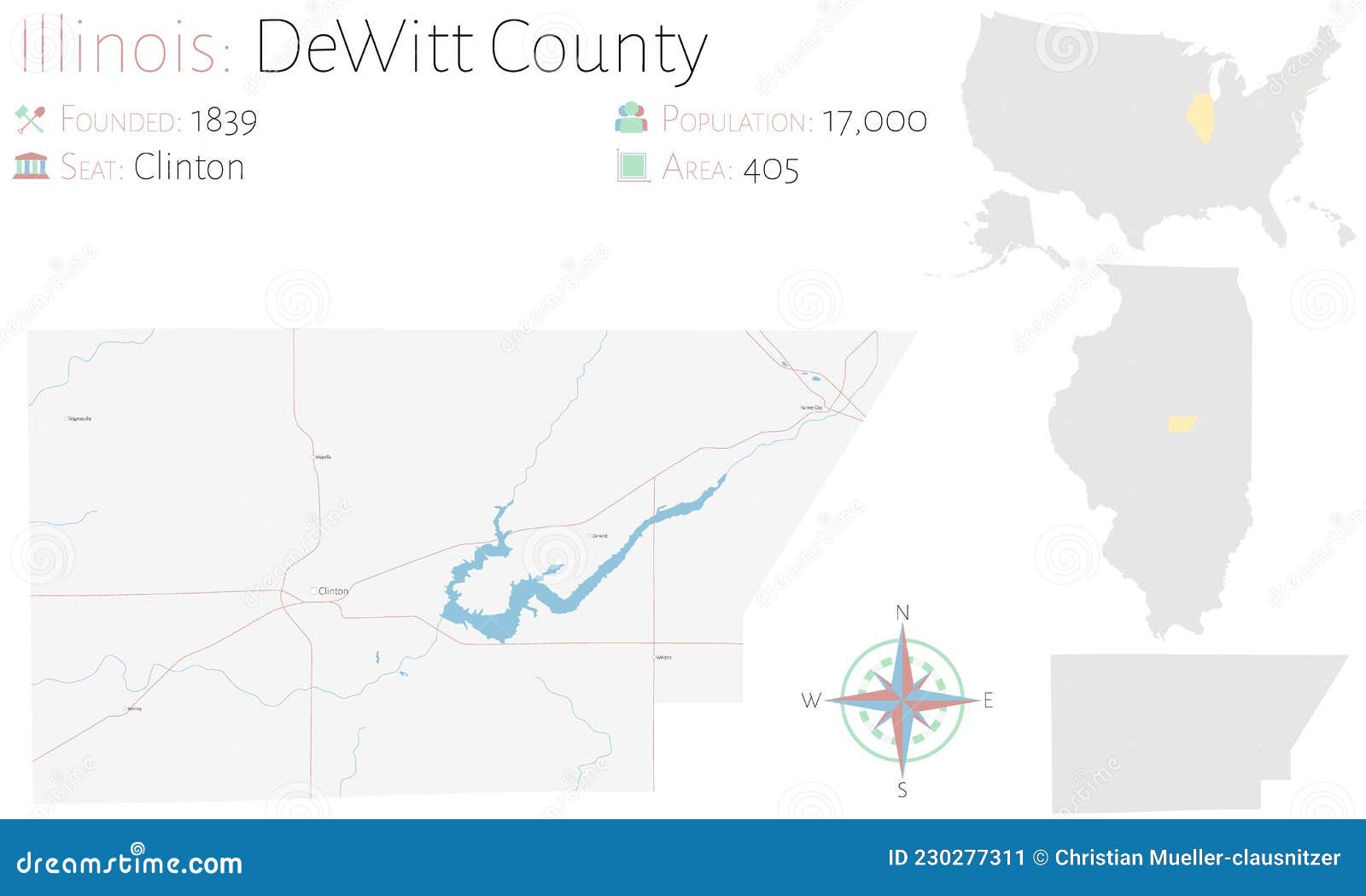 Map of DeWitt County in Illinois Stock Vector Illustration of