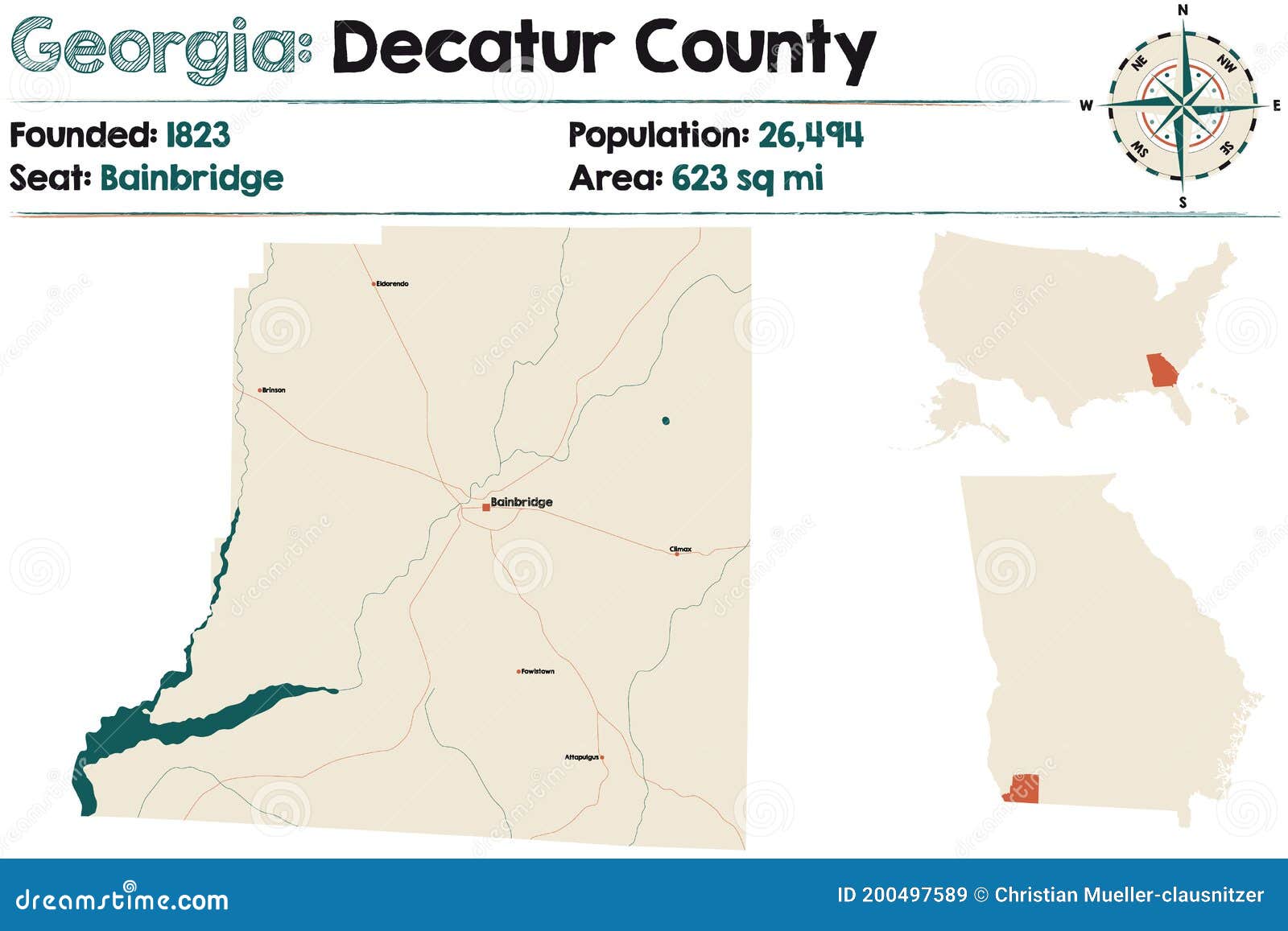 Bainbridge City Of Georgia Map Vector Illustration, Vector Template ...