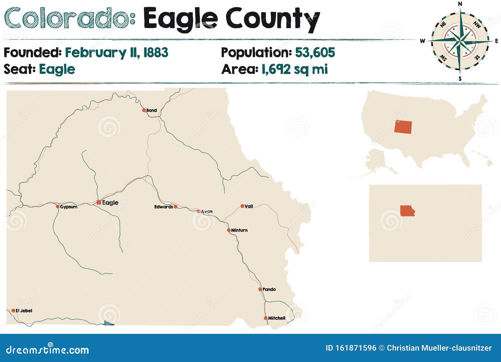 Map of Eagle County in Colorado Stock Vector Illustration of lakes