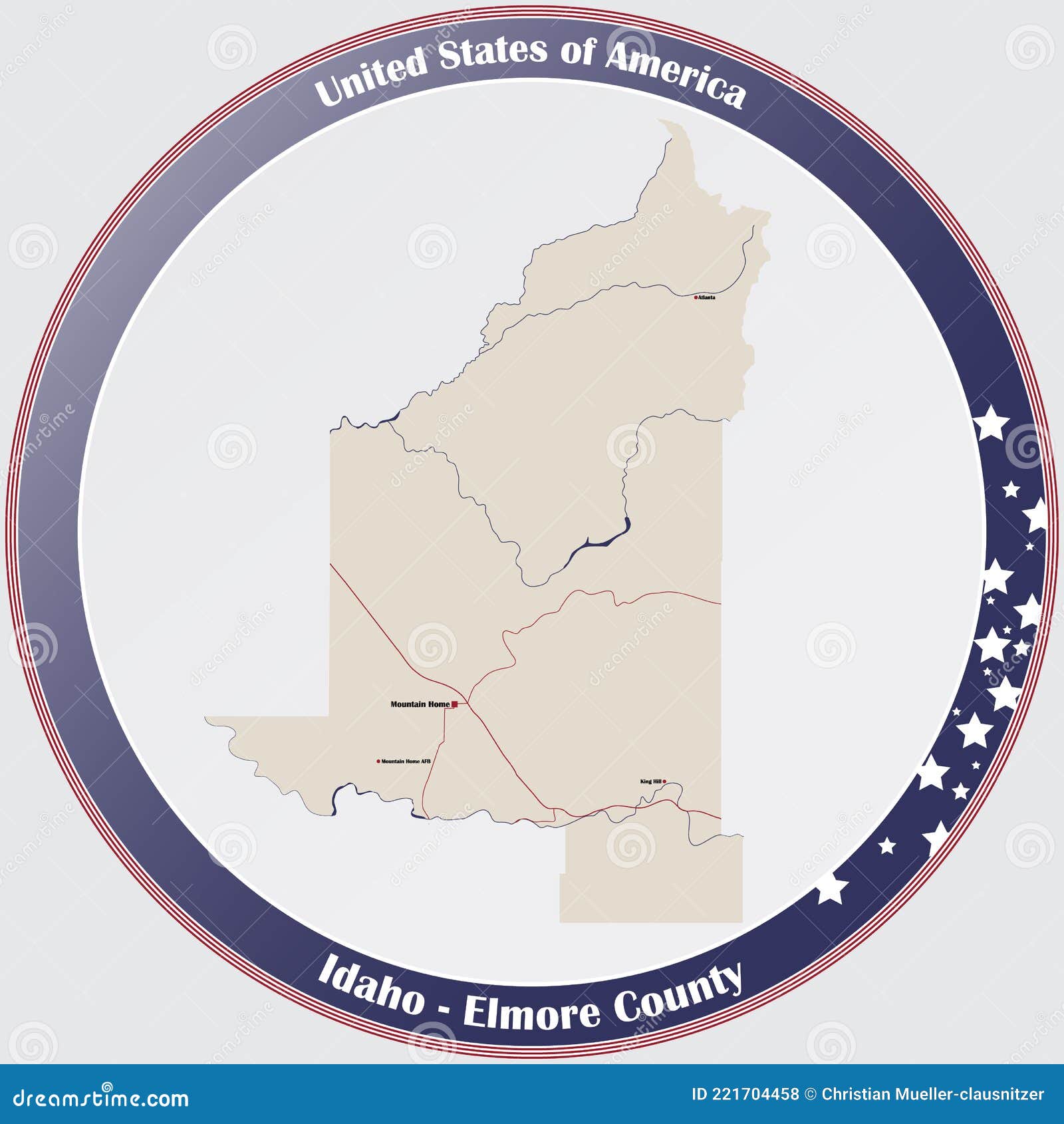 Map of Elmore County in Idaho Stock Vector Illustration of american