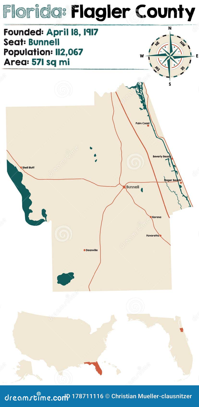 Map of Flagler County in Florida Stock Vector - Illustration of freeway
