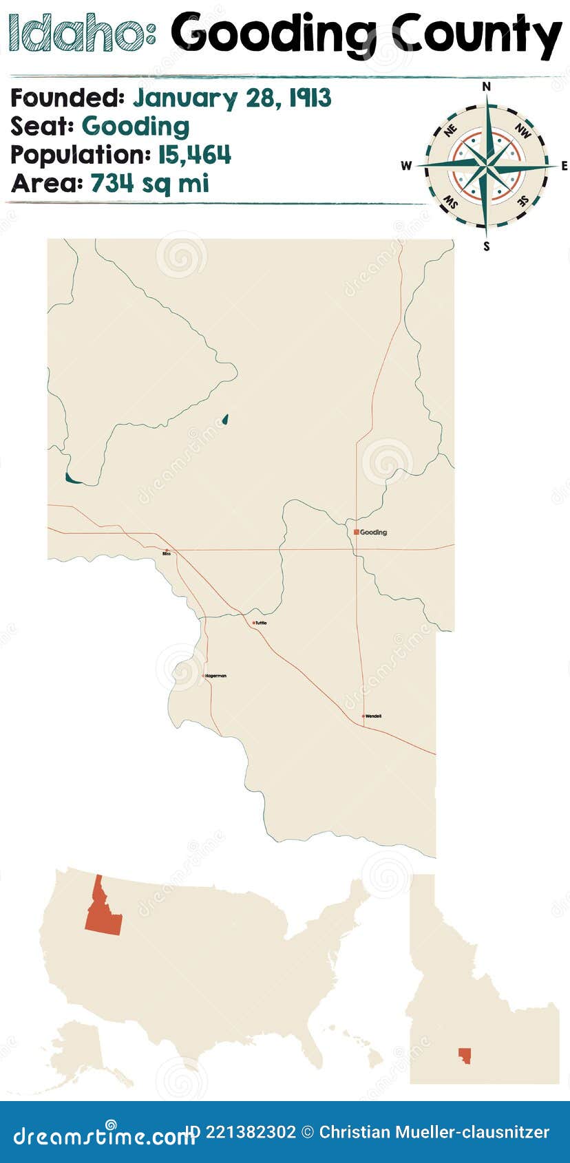Map of Gooding County in Idaho Stock Vector Illustration of education
