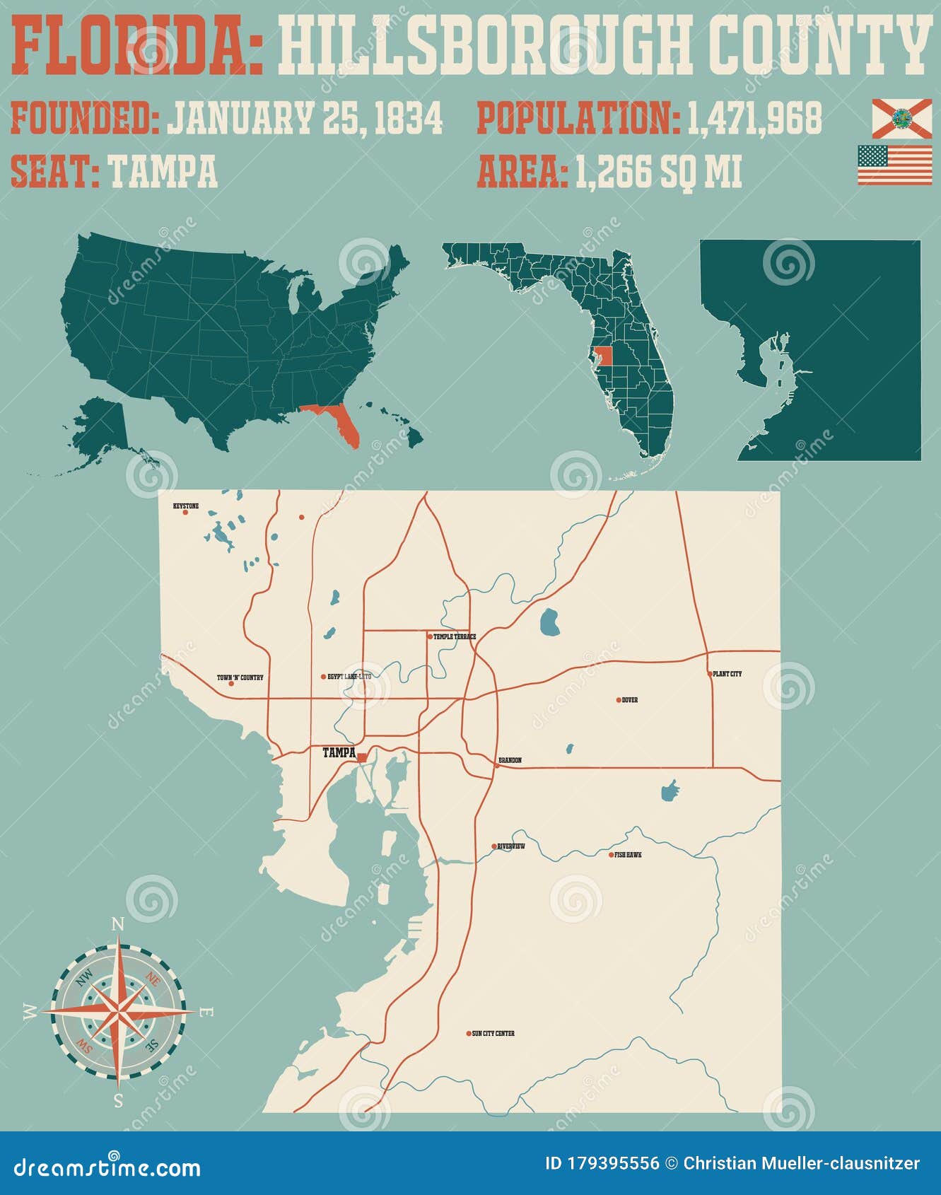 Map of Hillsborough County, Florida showing cities, highways & important  places. Check Where is Hillsborough County… in 2023