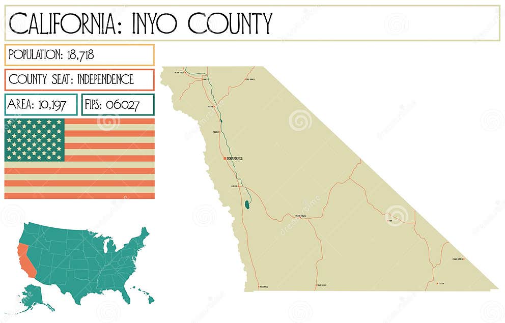 Large and Detailed Map of Inyo County in California Stock Illustration Illustration of