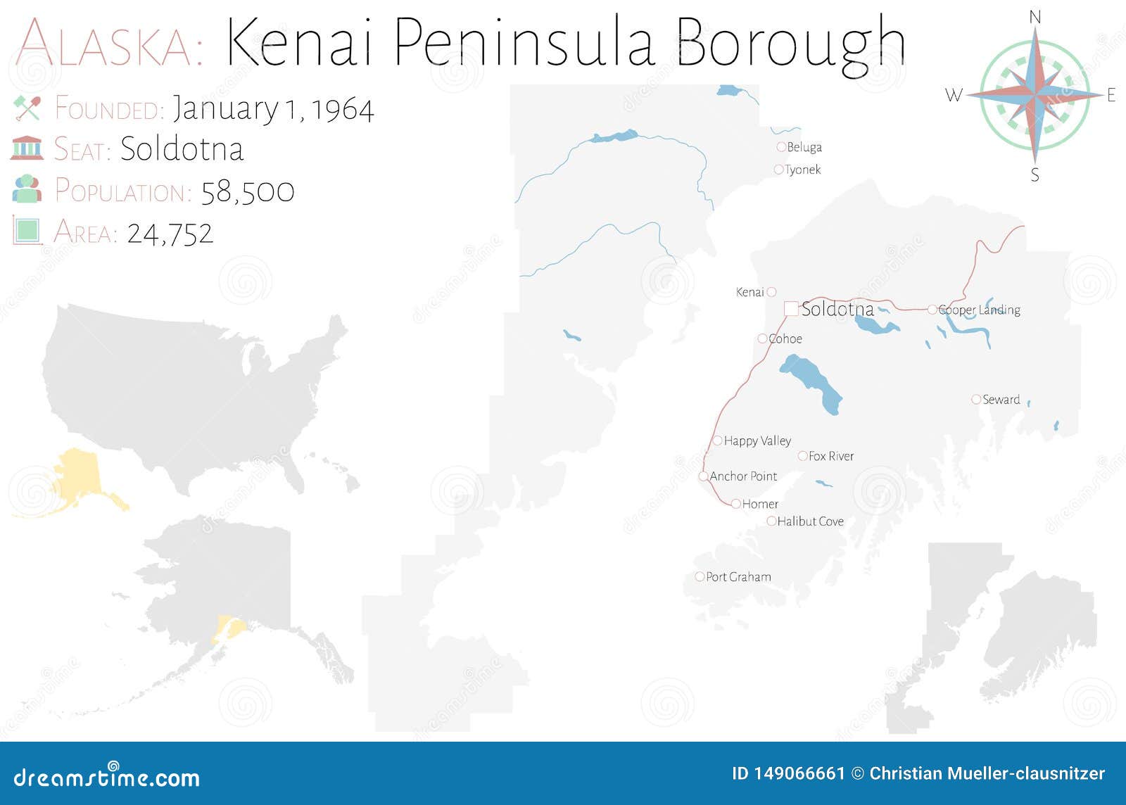 Map Of Kenai Peninsular Borough In Alaska Stock Vector