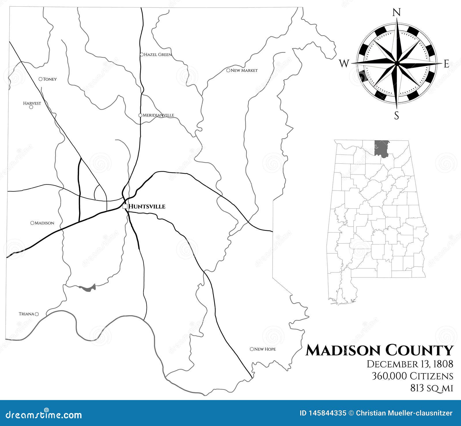 Map Of Madison County In Alabama Stock Vector Illustration Of Road