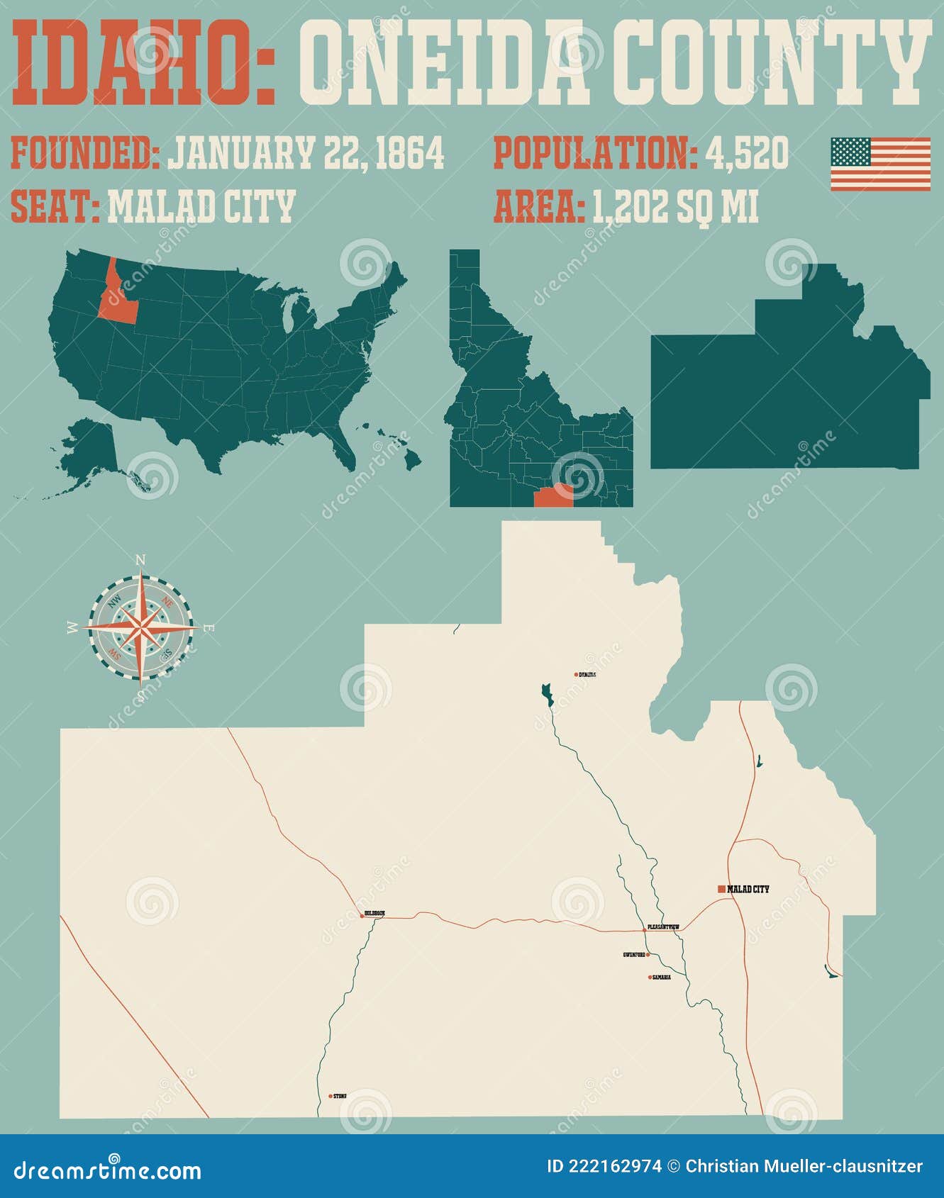 Map of Oneida County in Idaho Stock Vector Illustration of oneida