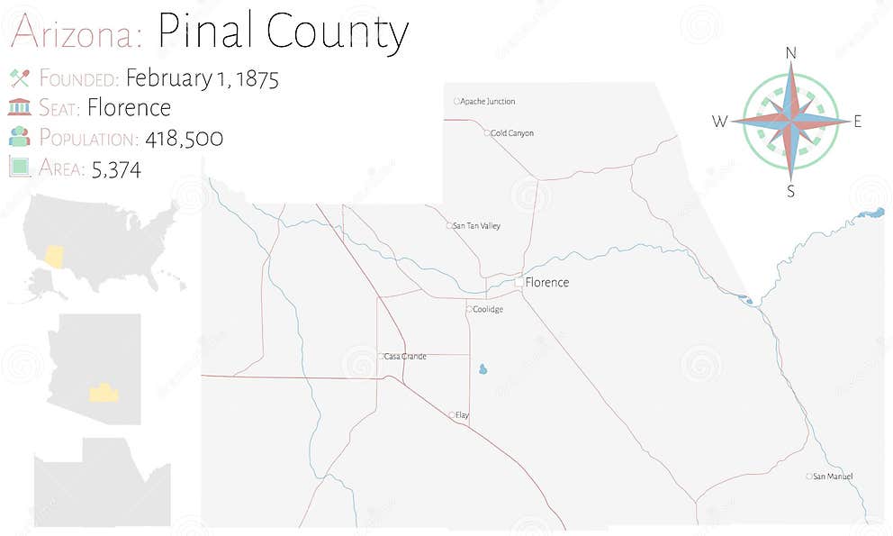 Map of Pinal County in Arizona Stock Vector Illustration of