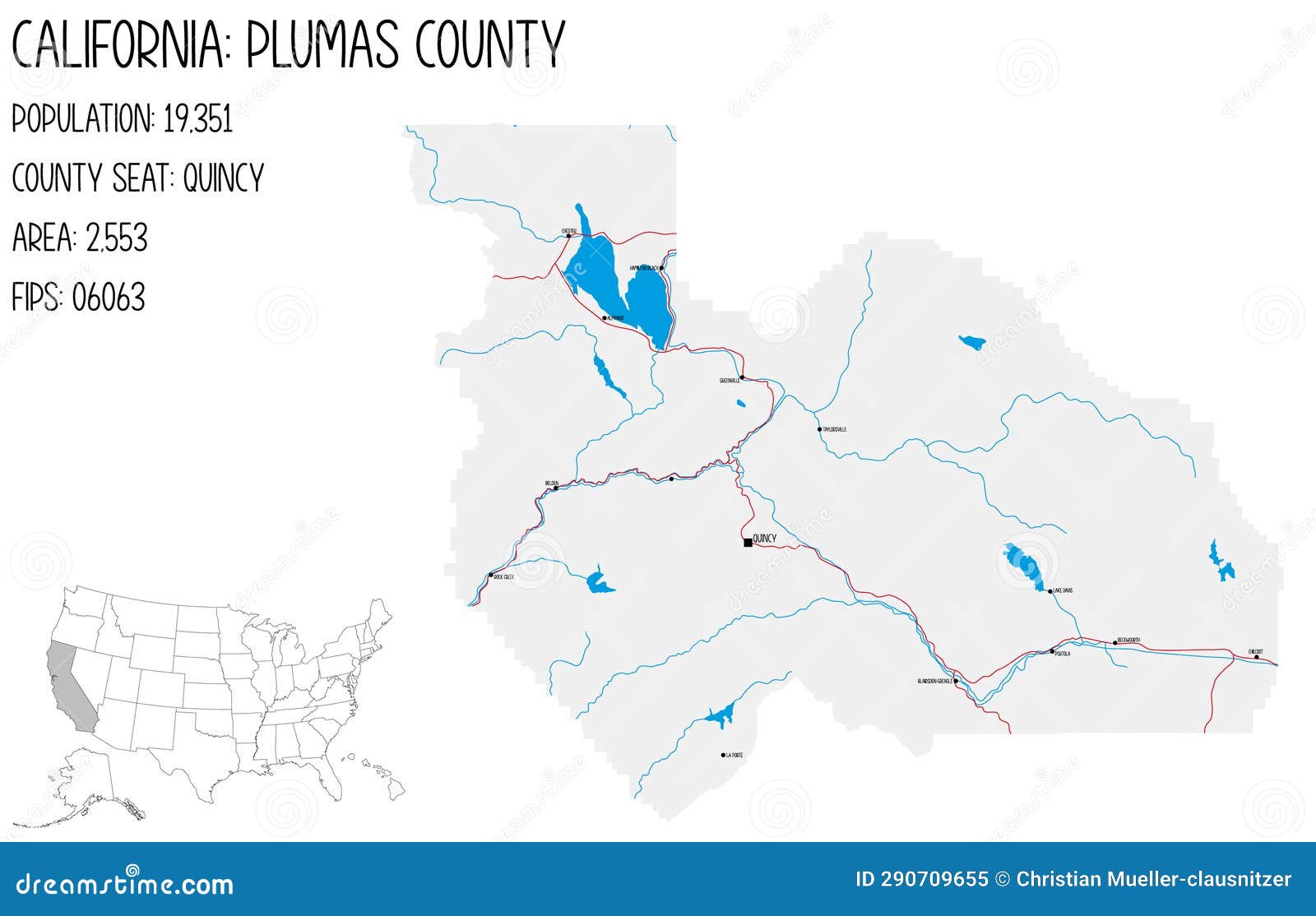 map of plumas county in california, usa