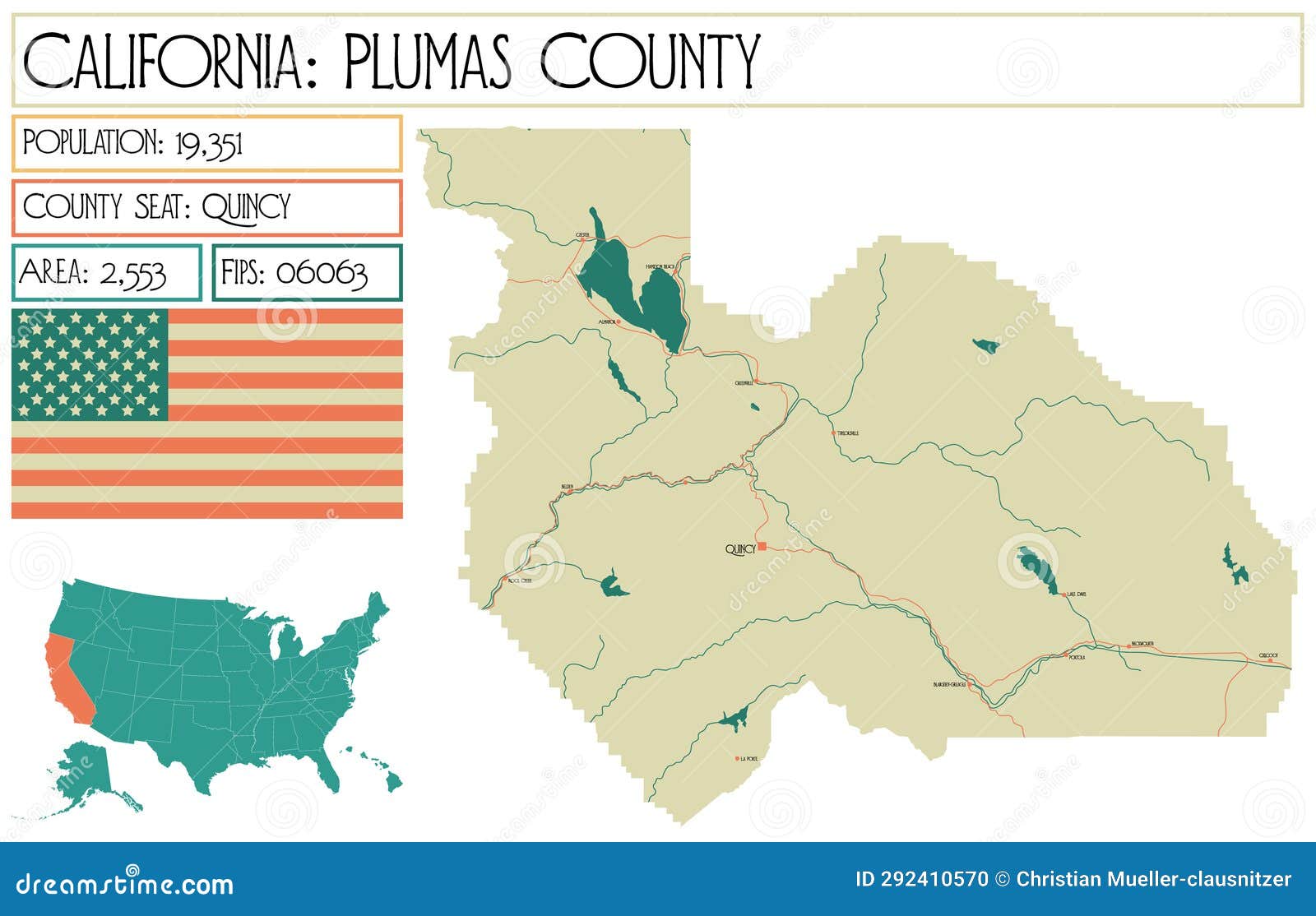 large and detailed map of plumas county