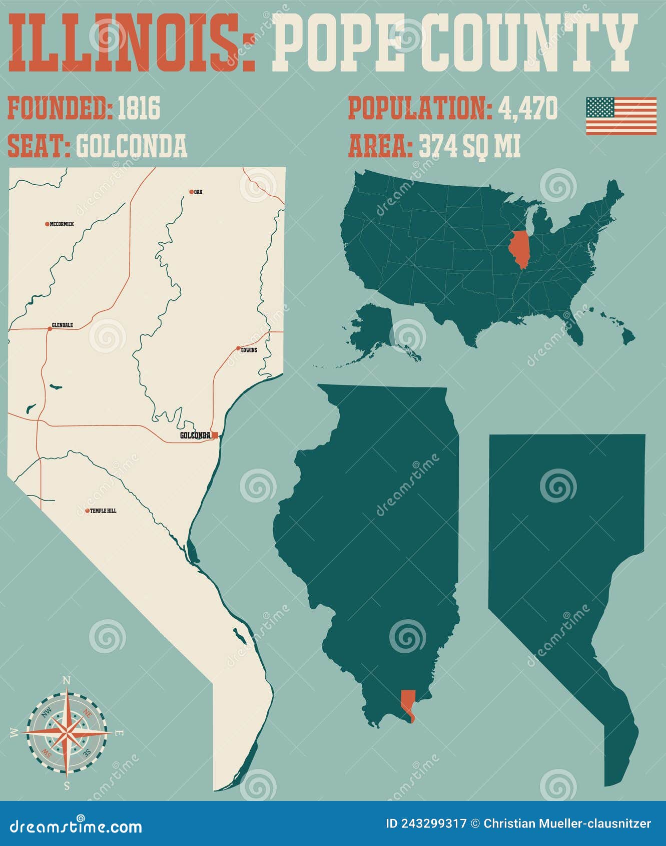 Map of Pope County in Illinois Stock Vector Illustration of citizens