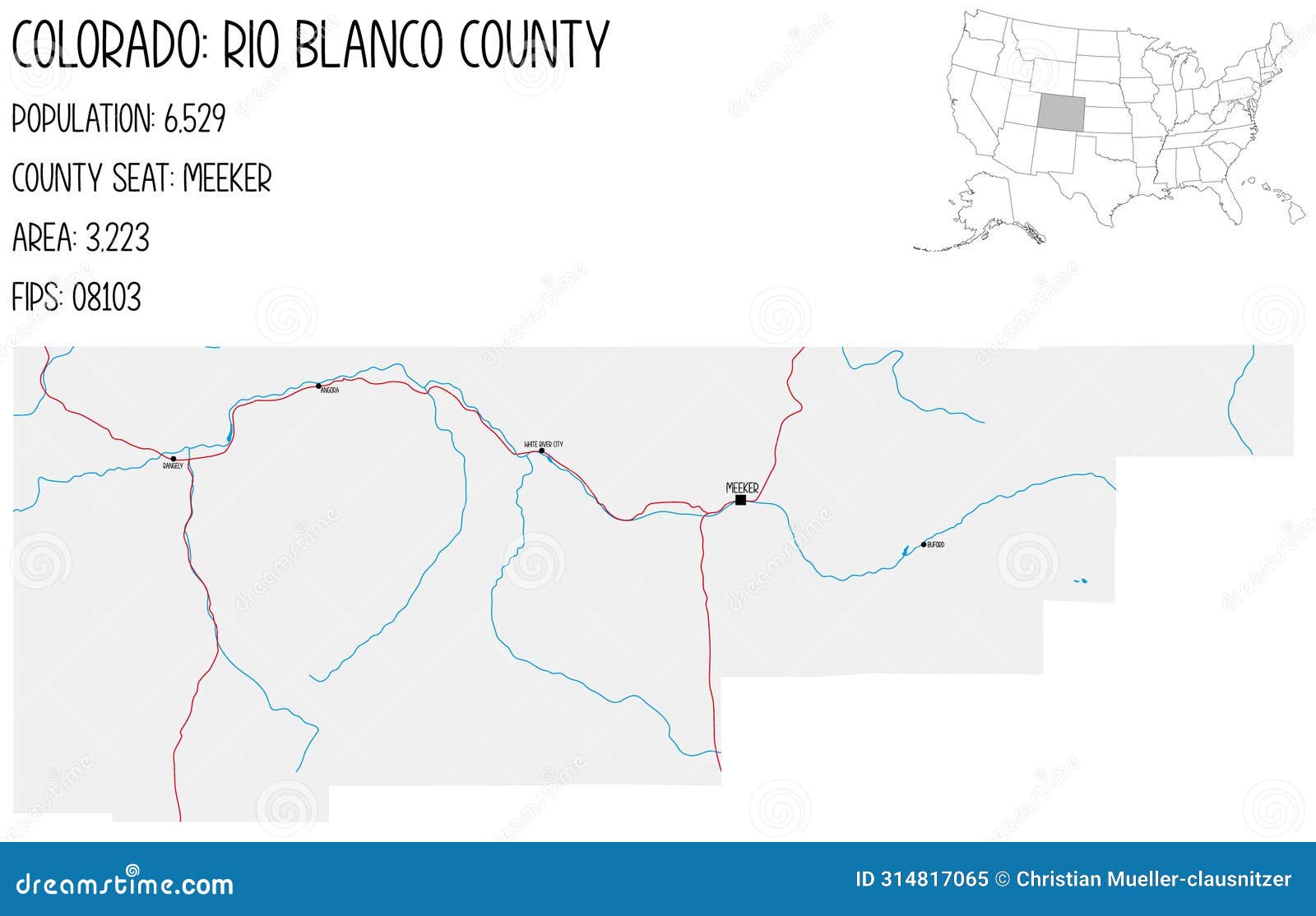 map of rio blanco county in colorado, usa
