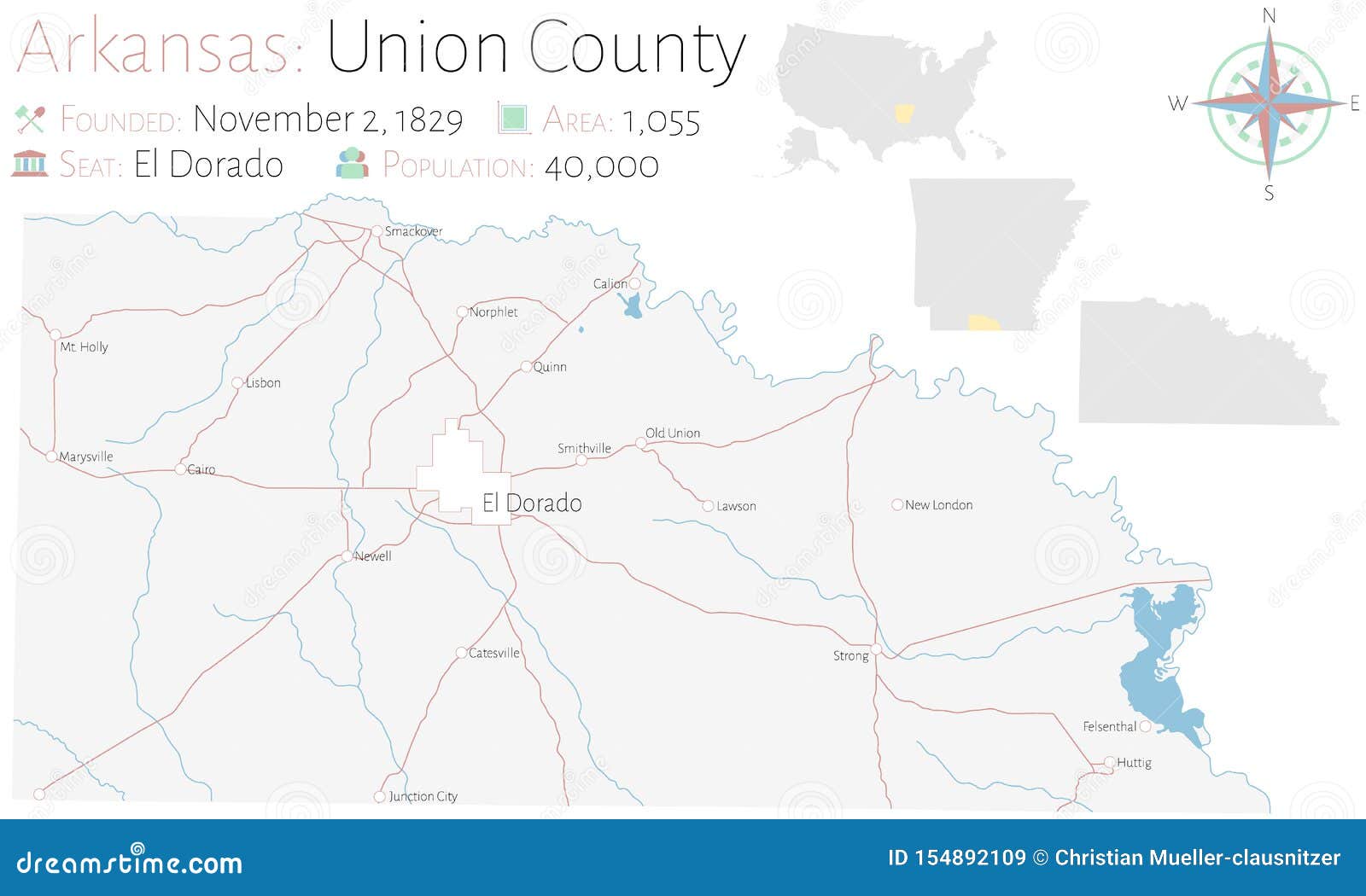 Map of Union County in Arkansas Stock Vector Illustration of states