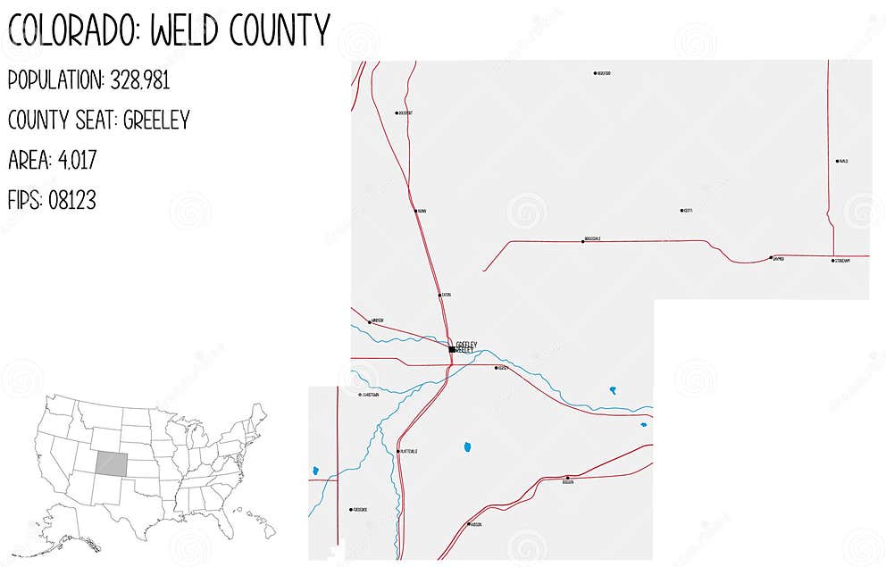 Map of Weld County in Colorado, USA Stock Vector Illustration of
