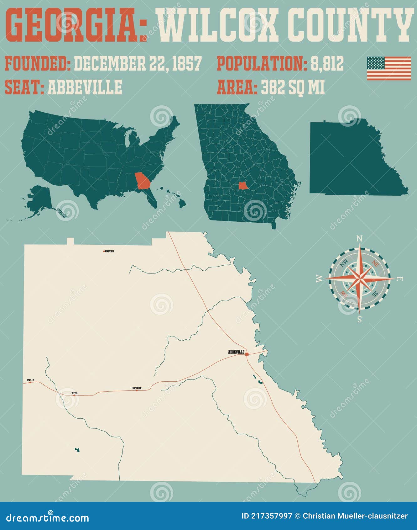 Map of Wilcox County in Stock Vector Illustration of colorful