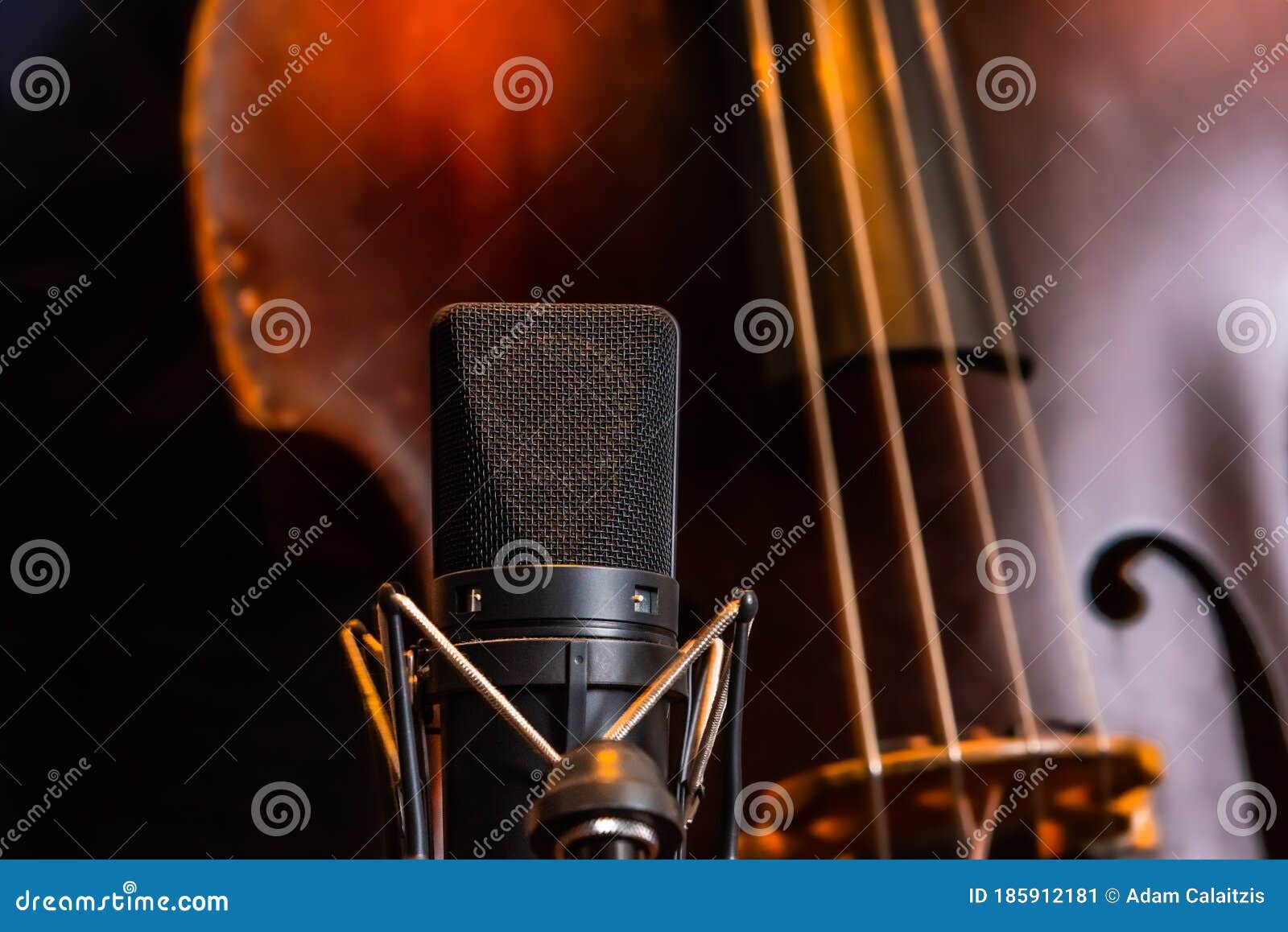 Recording Double Bass with Microphone Stock Image - Image of philharmonic,  audio: 185912181