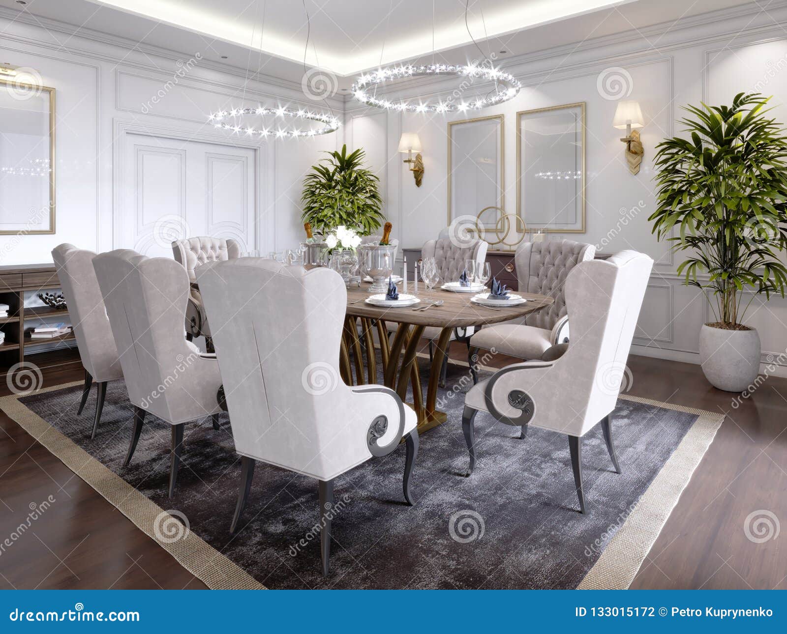 Large Dining Table for Eight People in the Dining Room Classic Style ...
