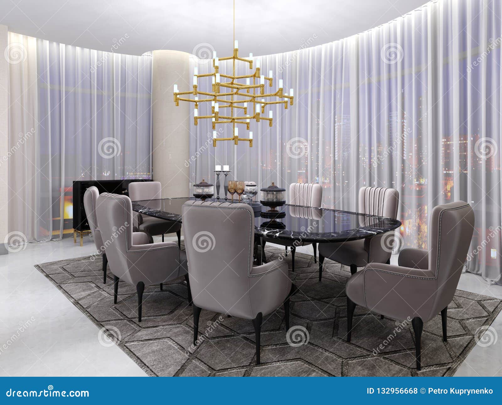 Large Dining Table in the Hotel for Eight People with a Black Table ...