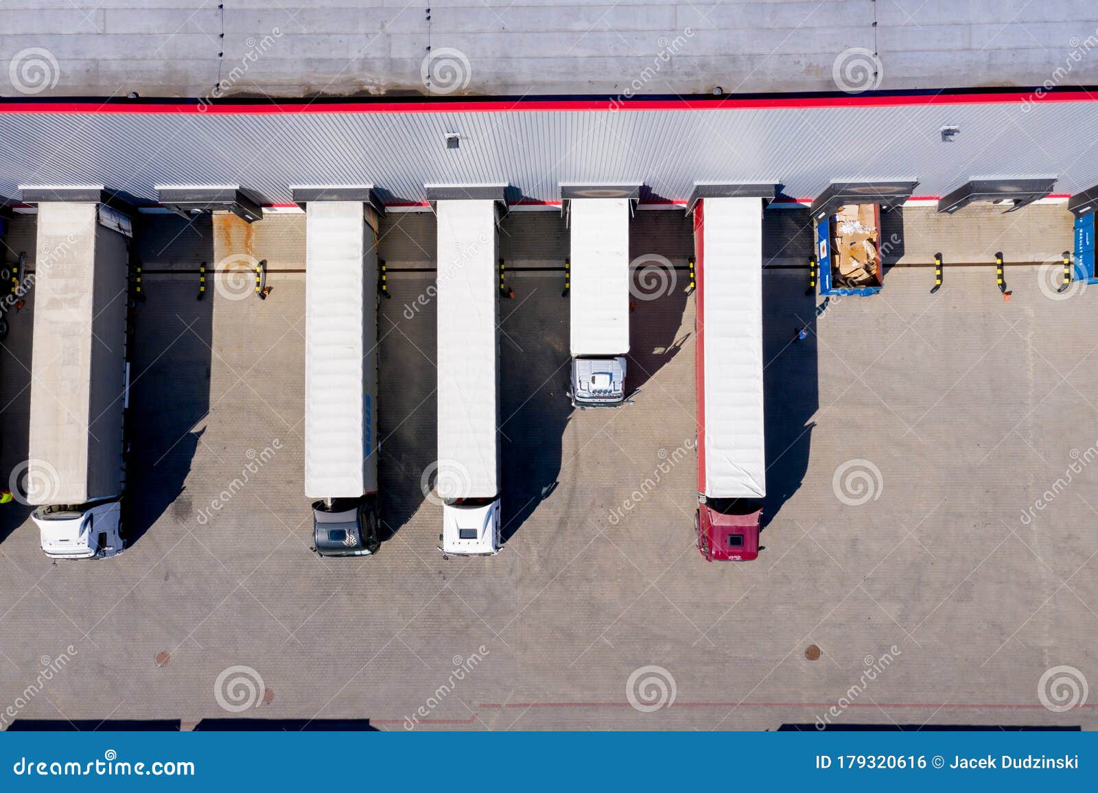 Large Distribution Hub, Trucks and Trailers. Aerial View Stock Photo Image of color