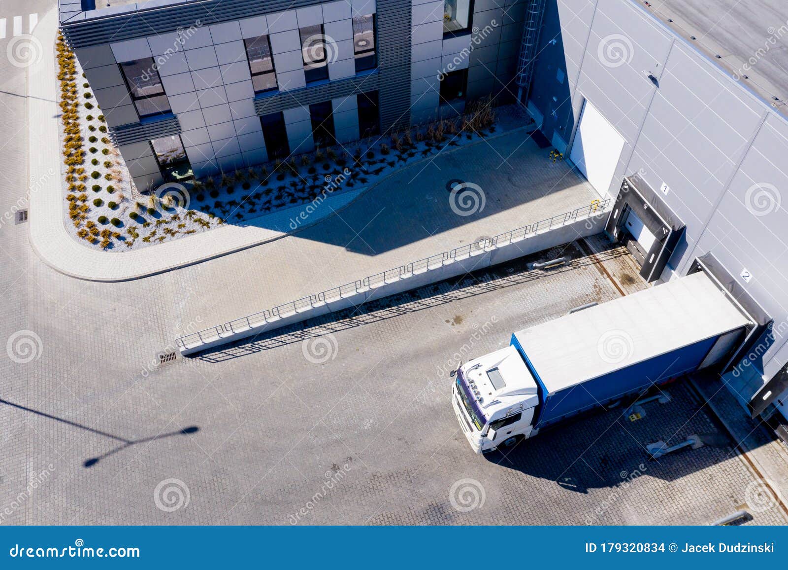 Large Distribution Hub, Trucks and Trailers. Aerial View Stock Photo Image of dock, color