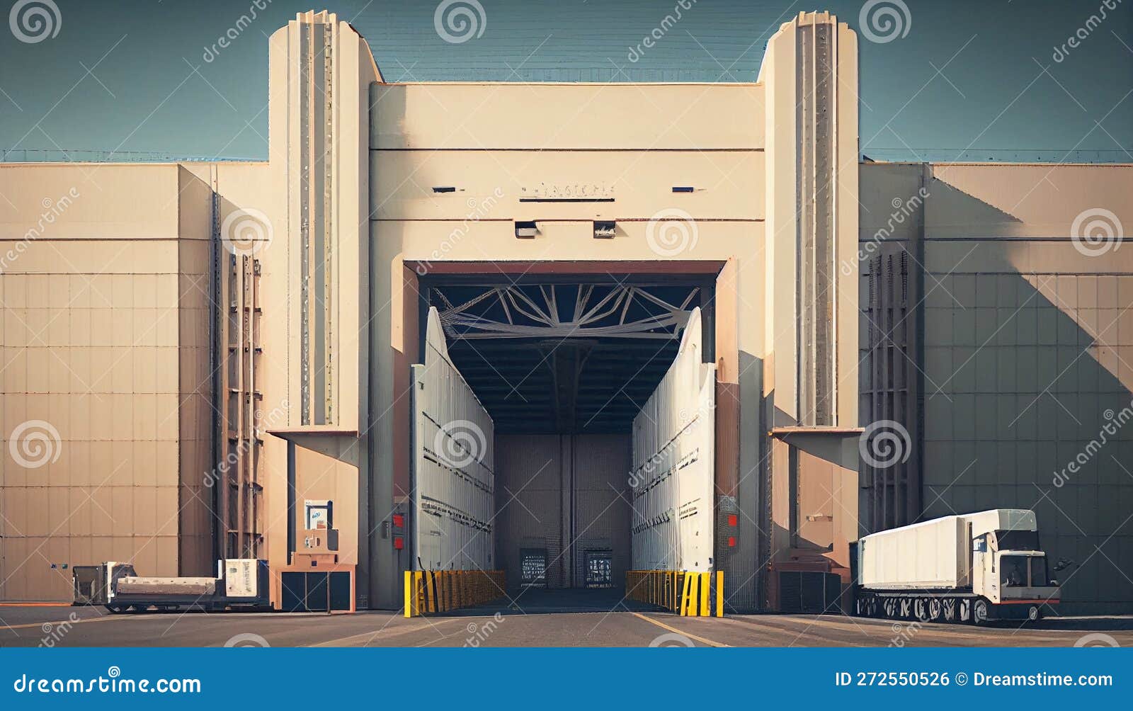 Large Distribution Warehouse with Gates for Loading Goods Stock Photo