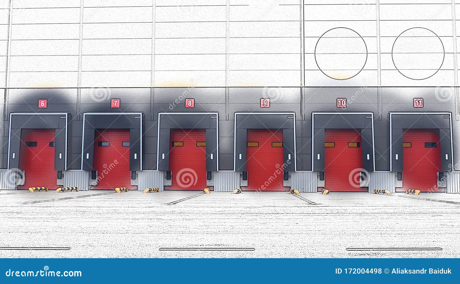 Large Distribution Warehouse with Gates for Loading Goods. Stock Photo