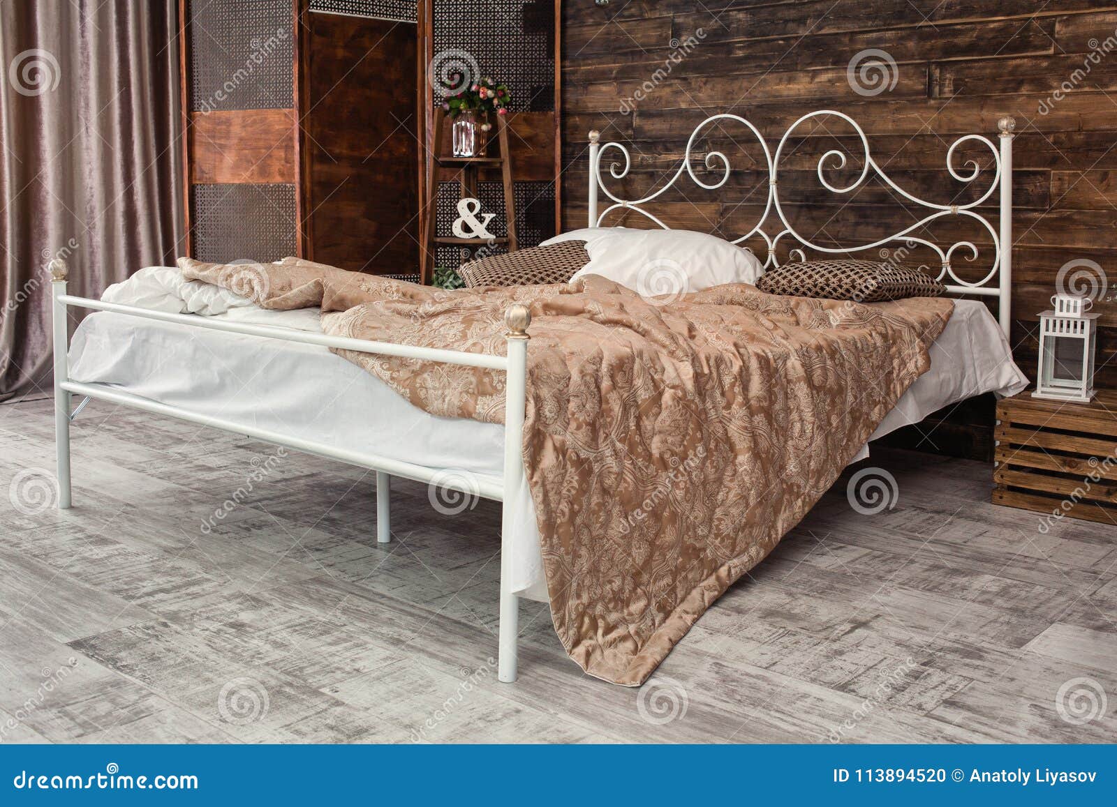 Wrought iron bed stock photo. Image of bedside, bedroom 113894520