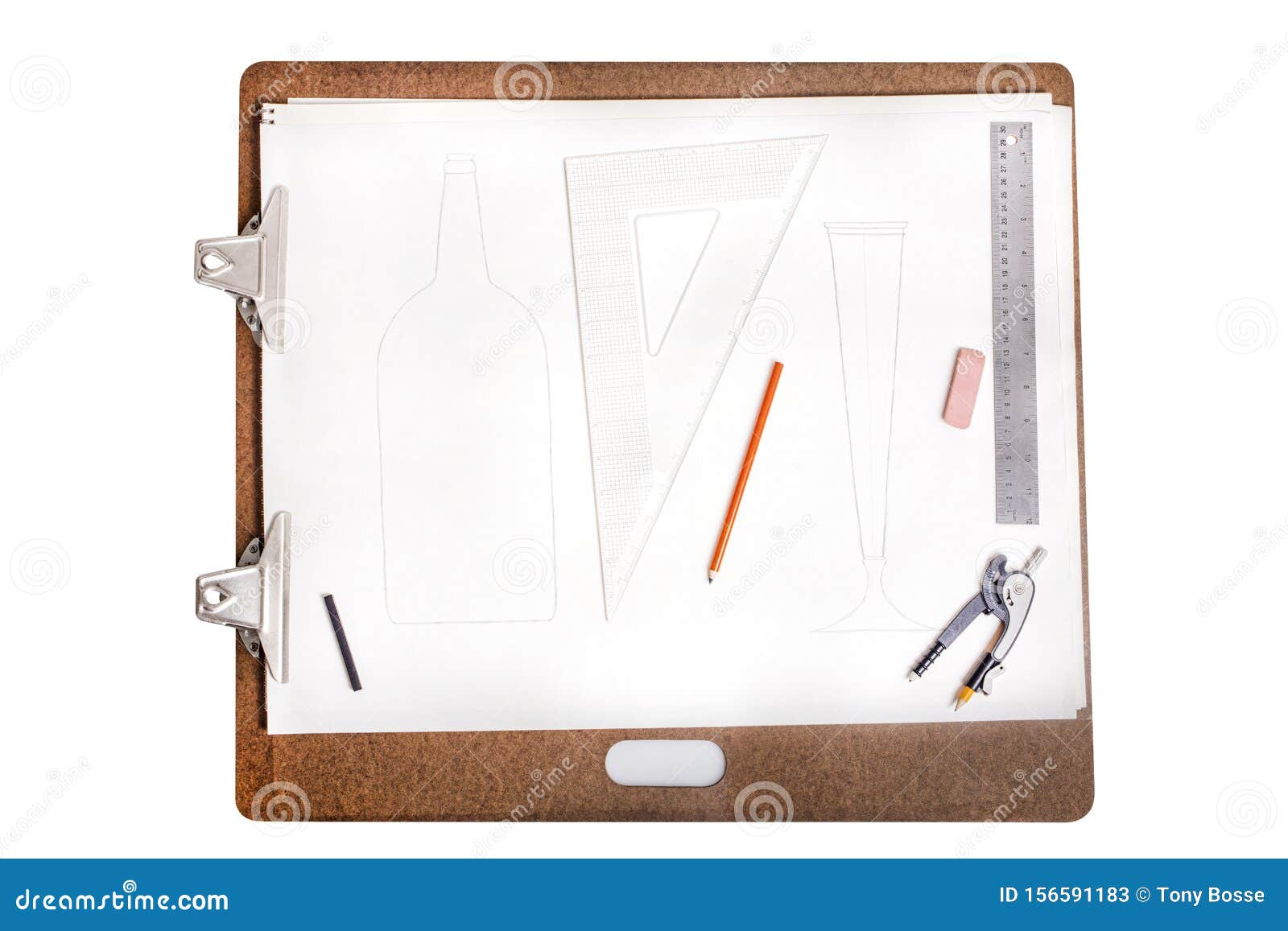Large Drawing Sketch Pad and Board, Charcoal Pencil, Eraser, Ruler, Drawing  Compass, Geometry Triangle Tool Stock Image - Image of charcoal,  creativity: 156591183