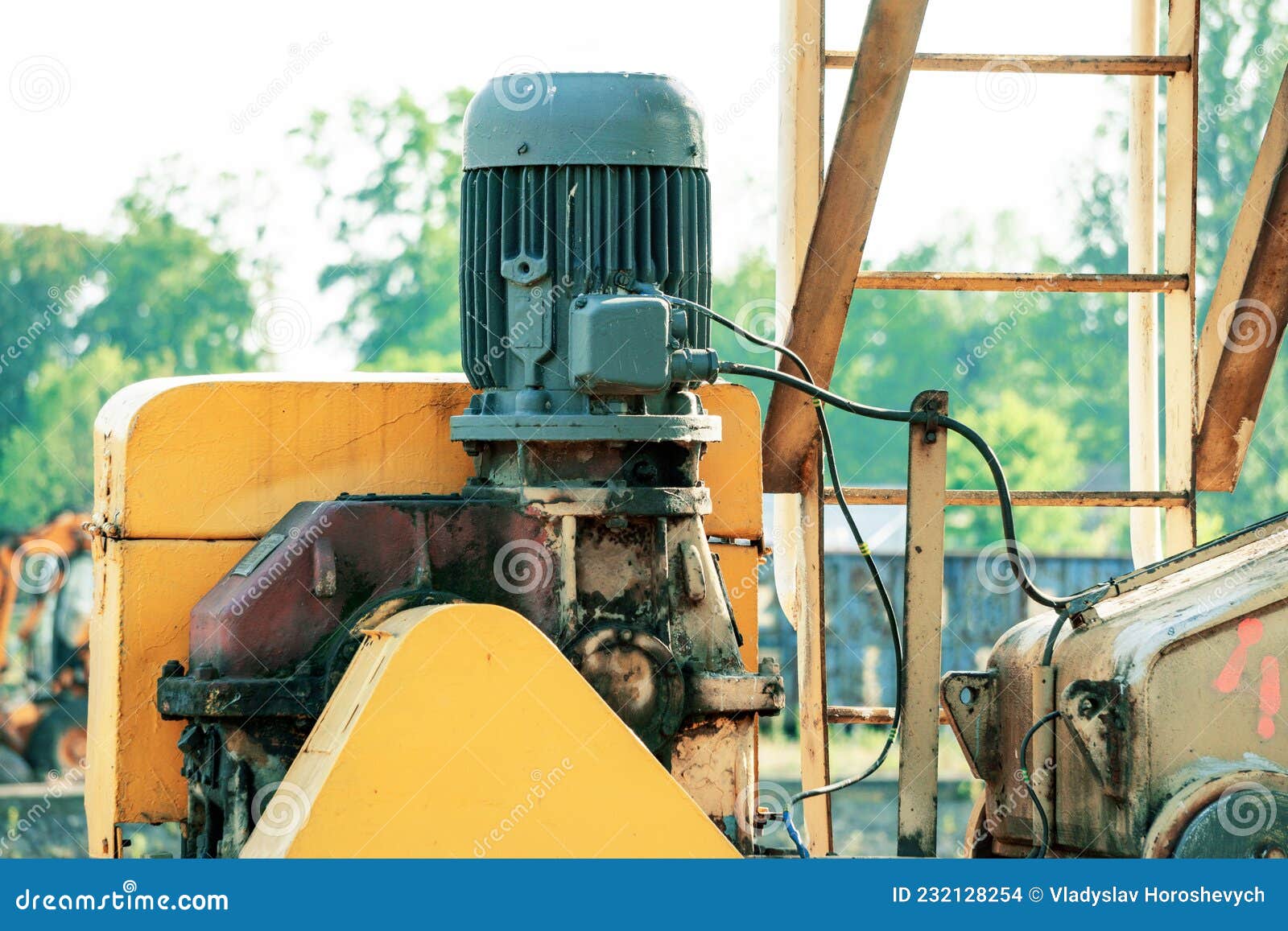 Large Electric Motor. Mounted on a Metal Structure. Industry Stock