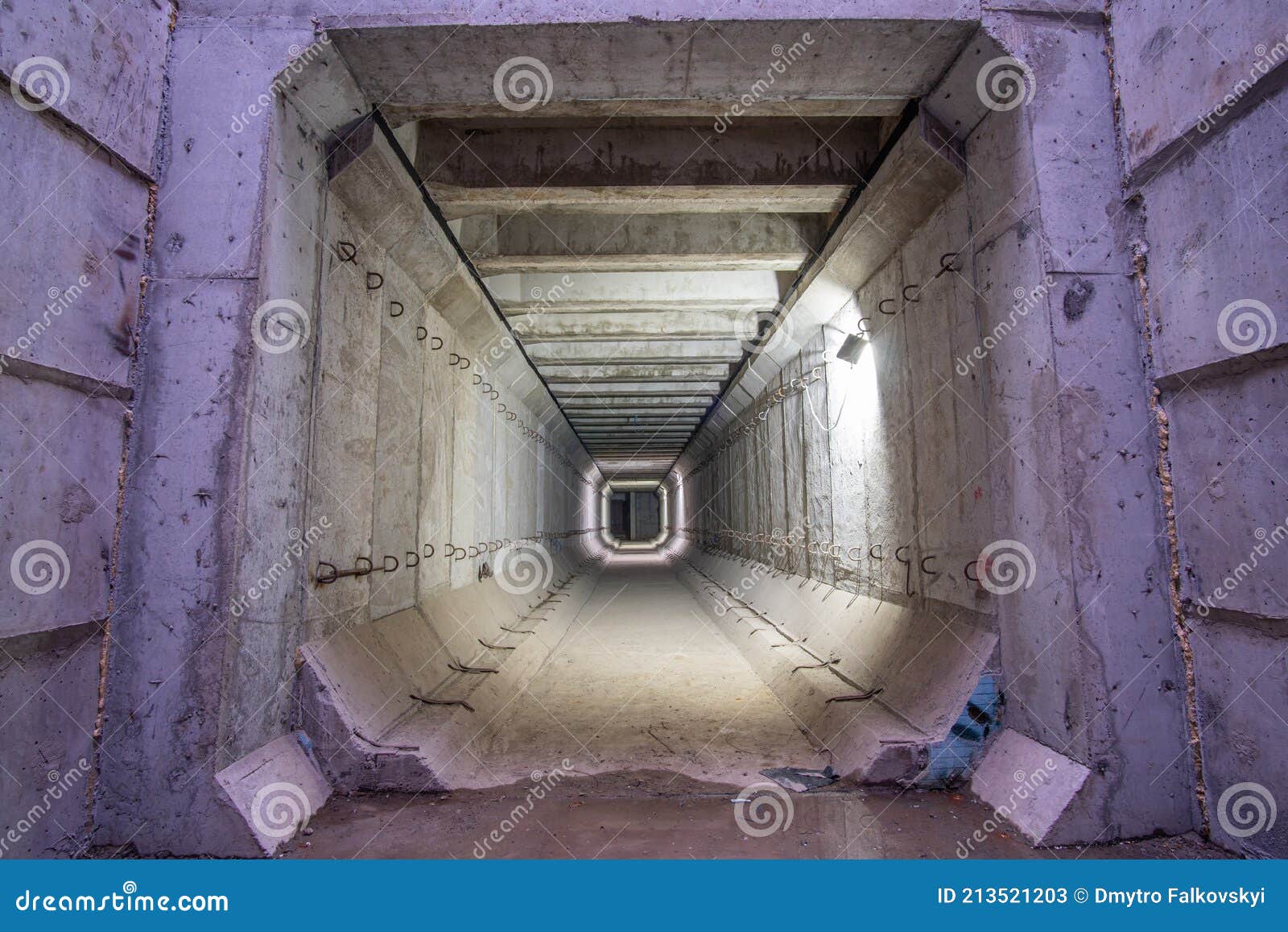 Large Empty Square Reinforced Concrete Tunnel. Construction of a