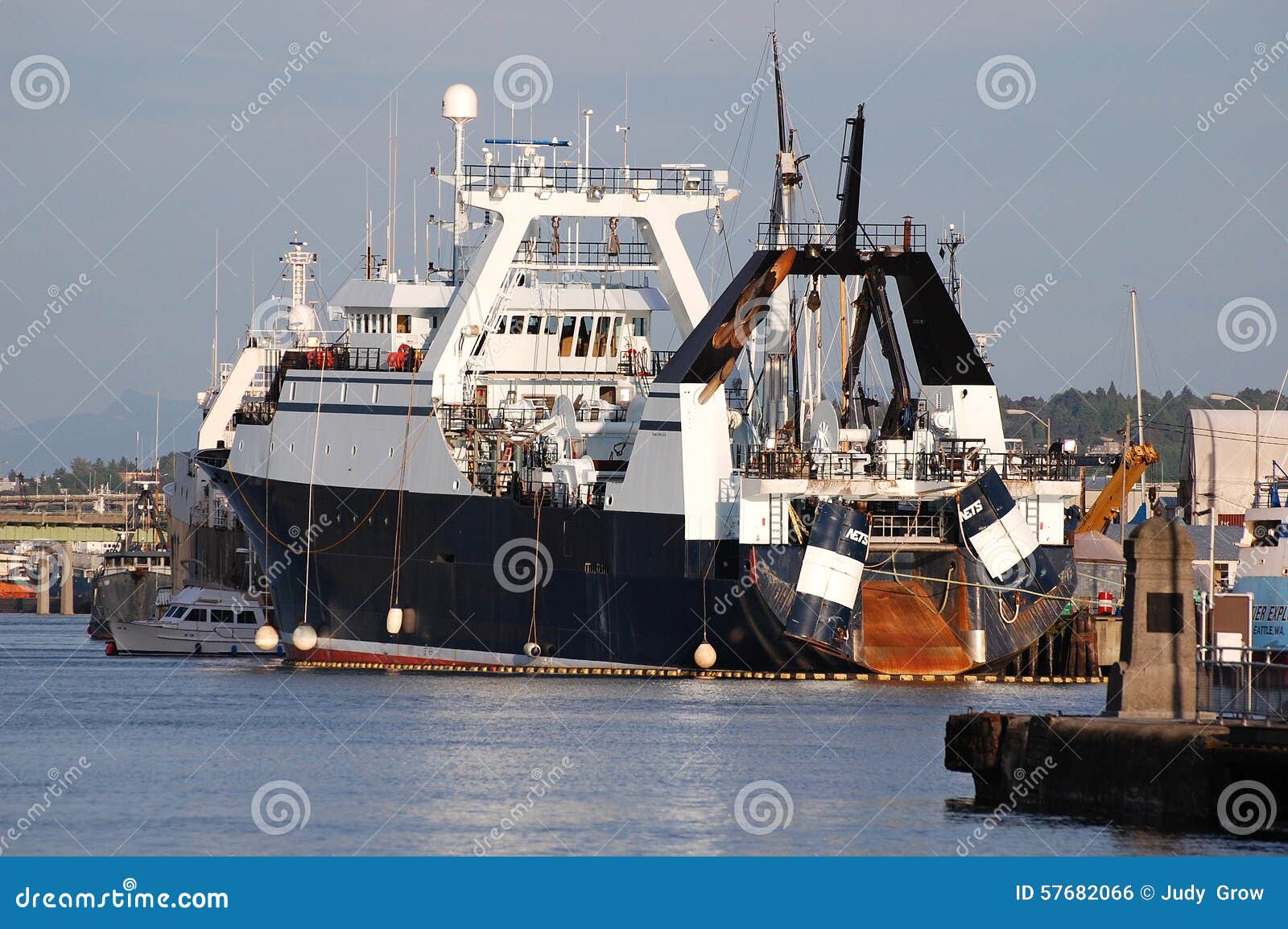 Large Factory Stern Trawler Docked In Seattle Stock Photo ...