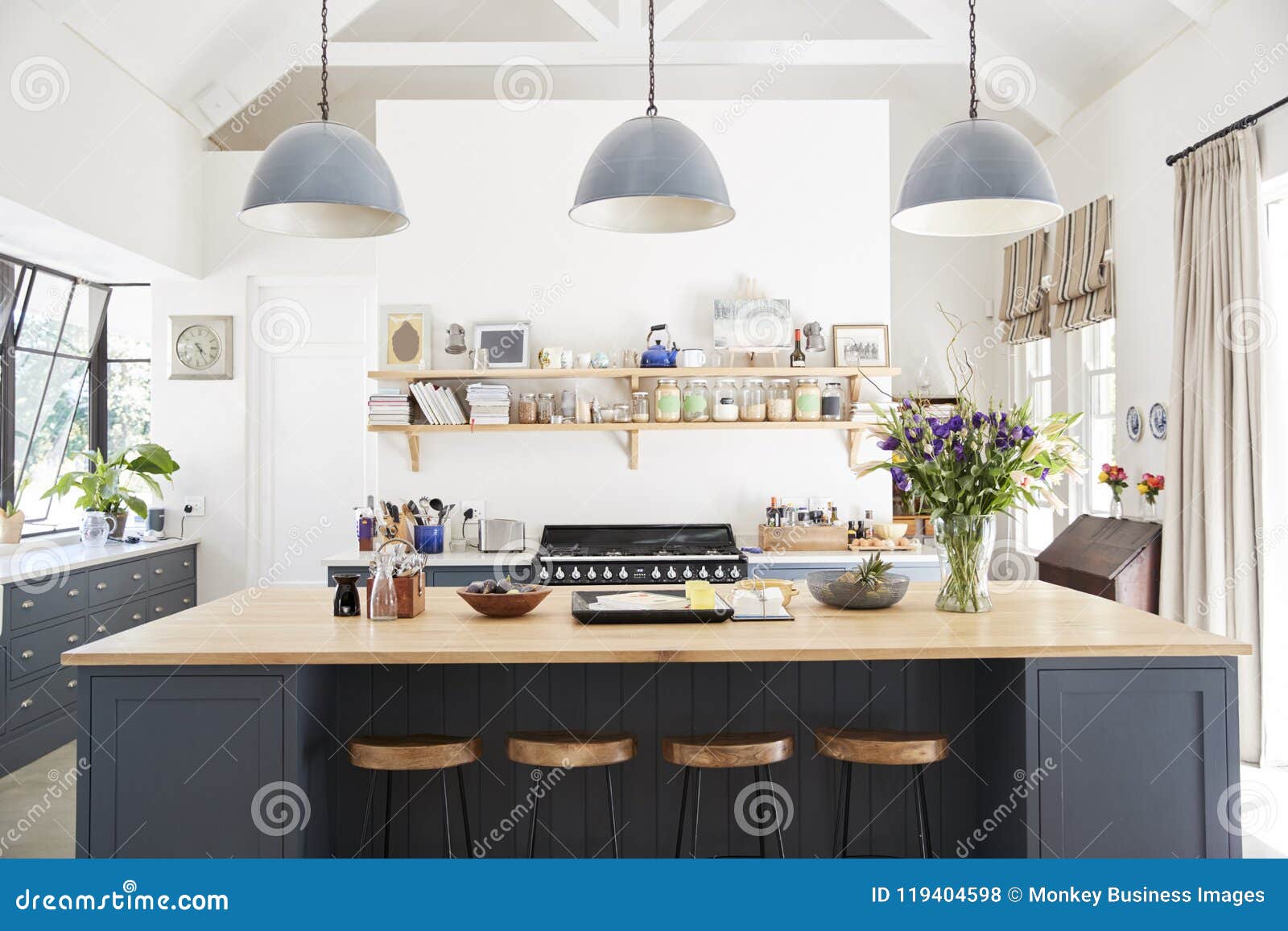 large family kitchen in period conversion house, straight on