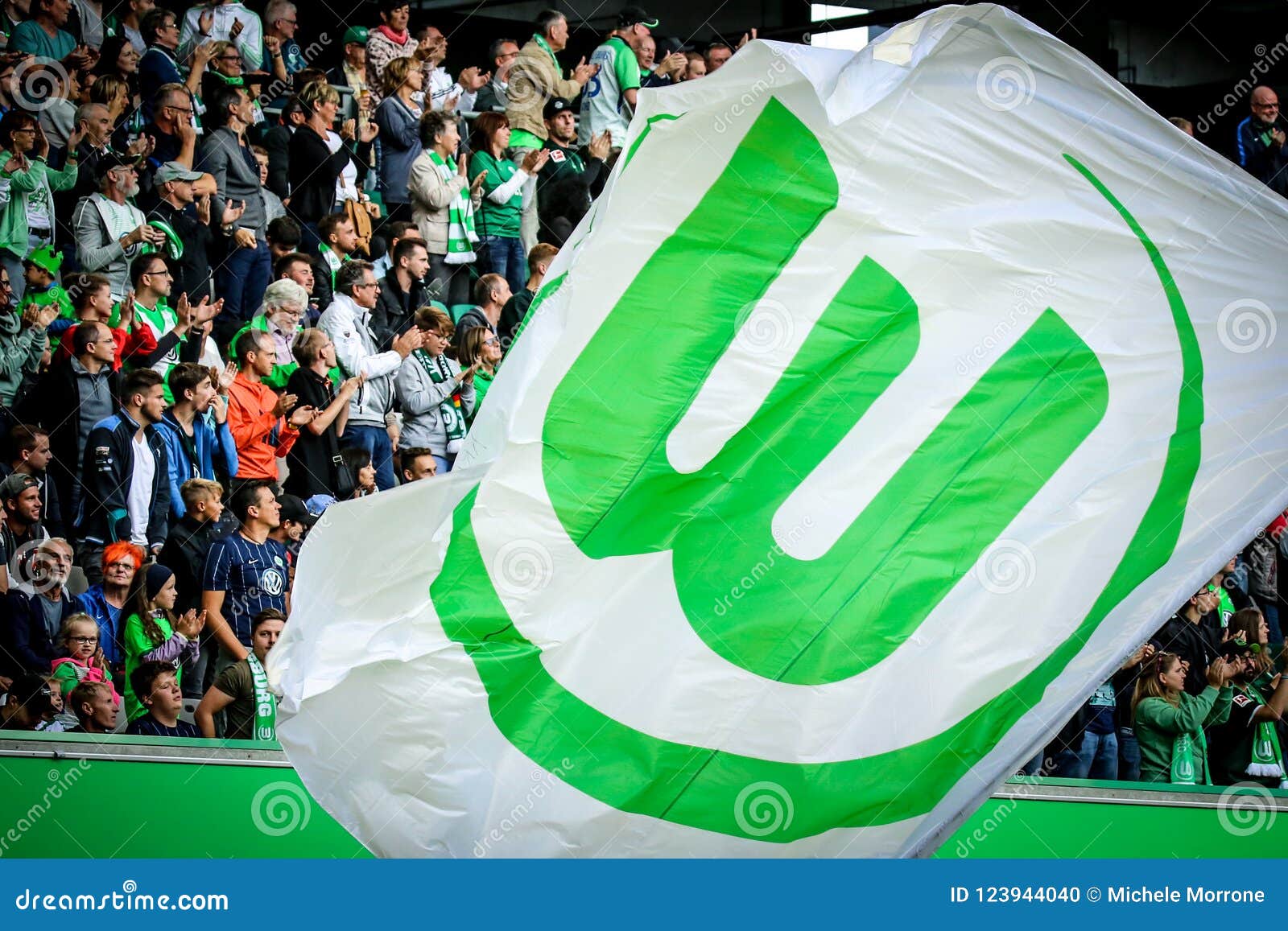 Flag Around the VfL Wolfsburg Fans during a Bundesliga Match Editorial Image - Image of club, premier: 123944040