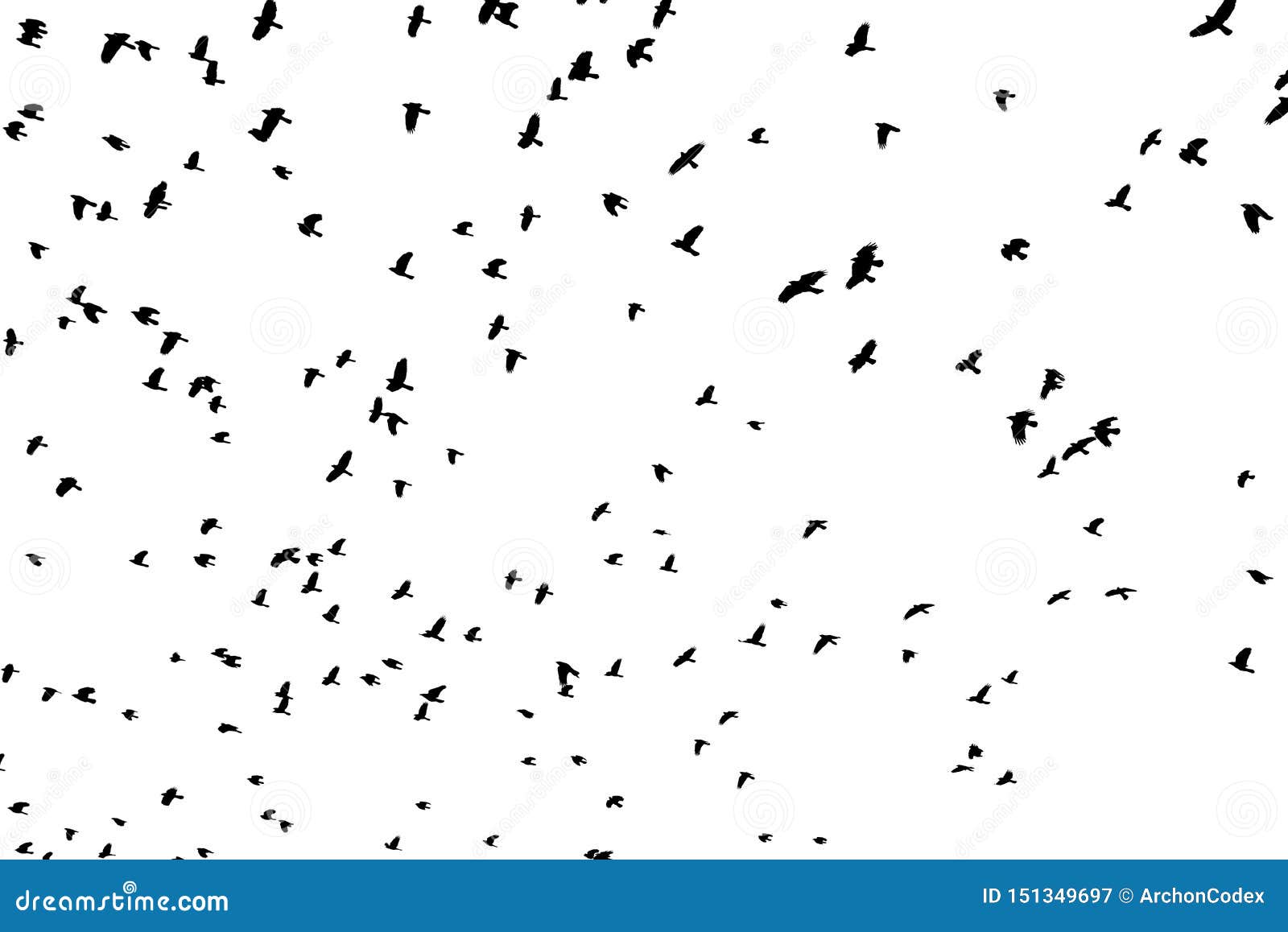 Large Flock of Black Birds on White Sky Stock Image - Image of flying ...