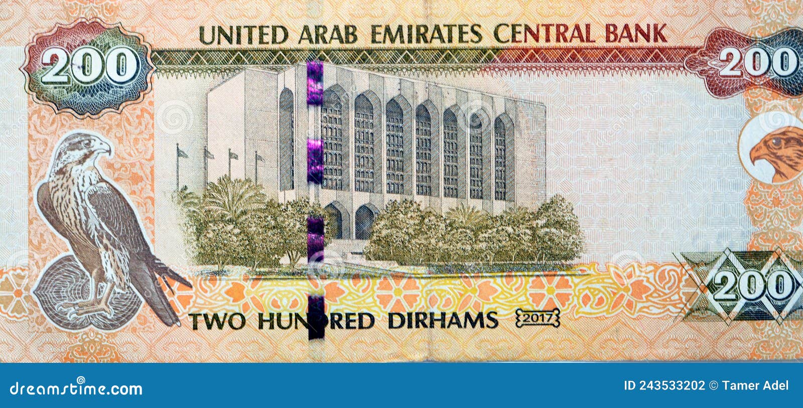 Large Fragment Of Reverse Side Of 200 AED Two Hundred Dirhams Banknote large-fragment-of-reverse-side-of-200-aed-two-hundred-dirhams-banknote