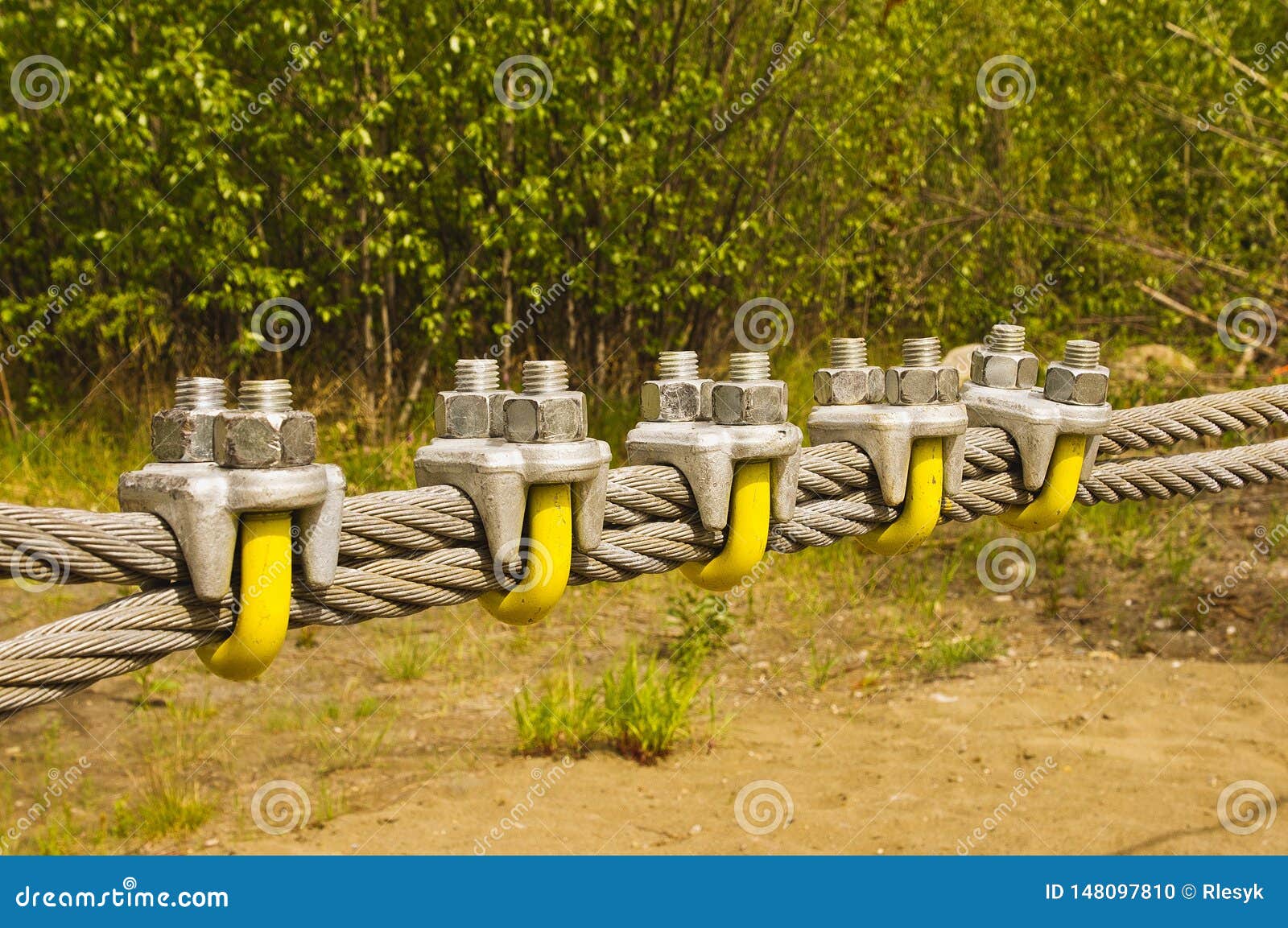 Large Galvanized Cable and Clamps Stock Photo Image of suspension