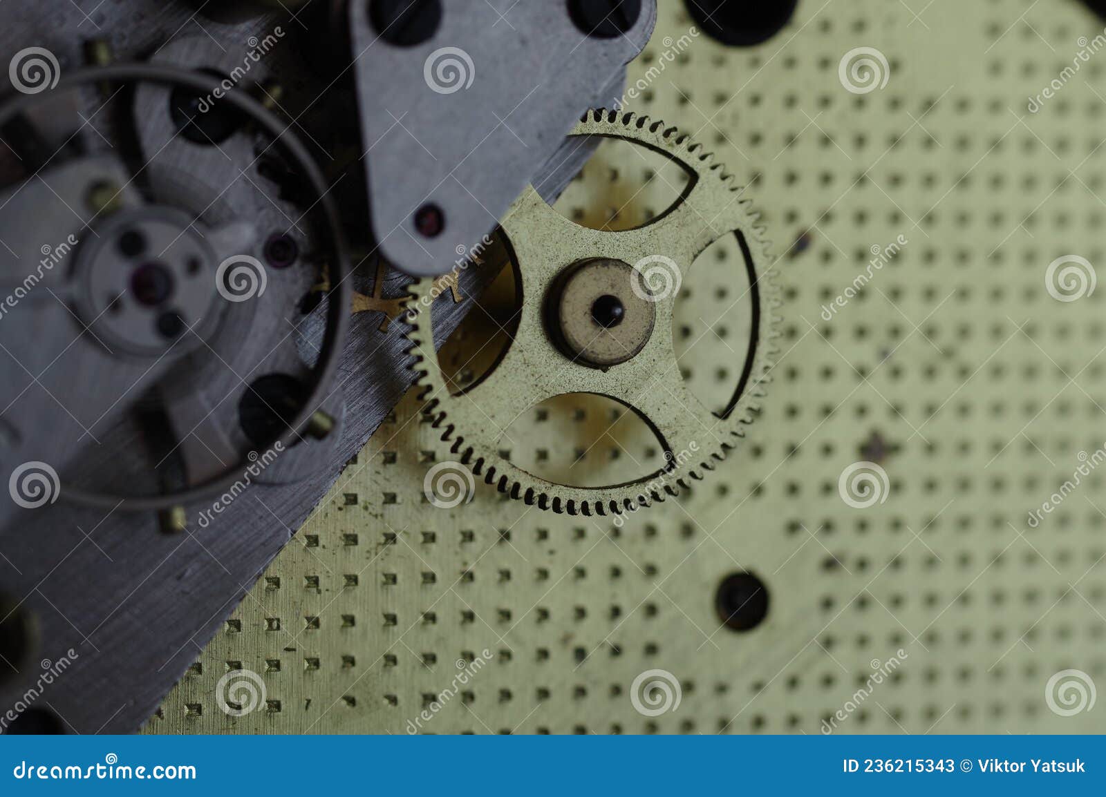 Large Gear in the Clock. Clockwork Inside. Detail of the Clockwork
