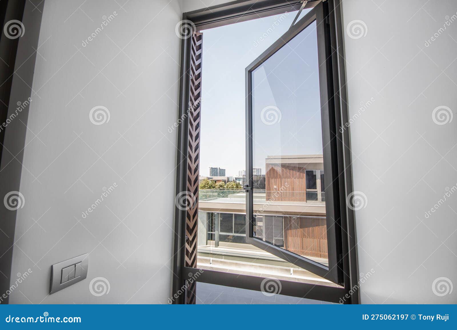 Large Glass Windows with Aluminum Frames in the Room Stock Image