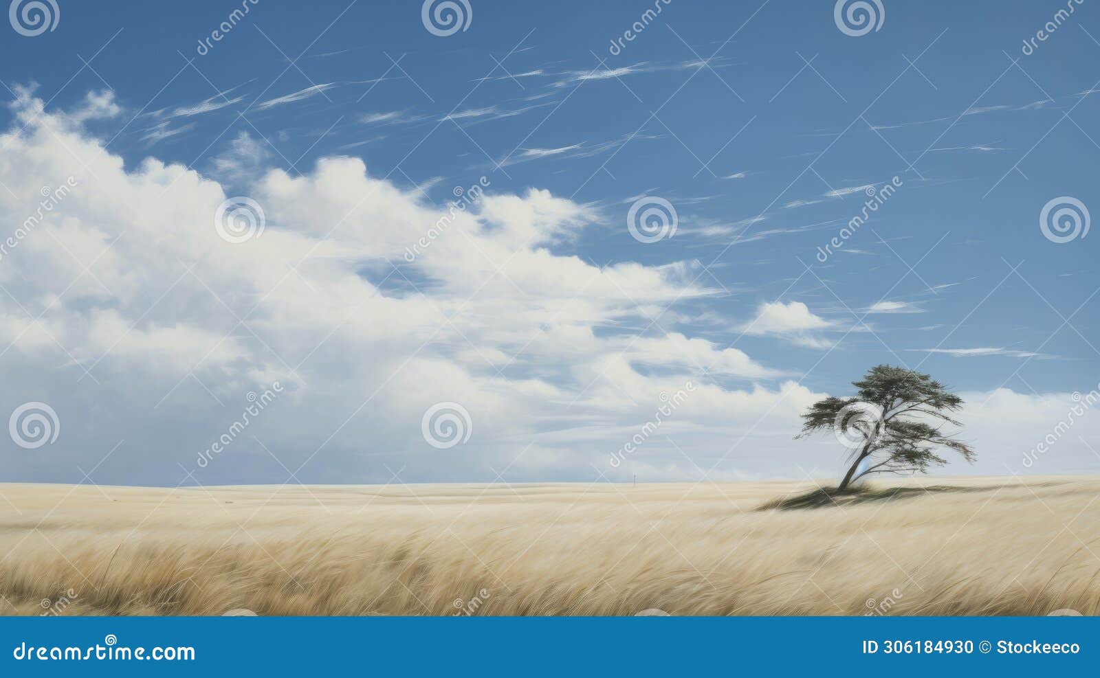 expansive midwest grassland with a single white tree in andrew wyeth style