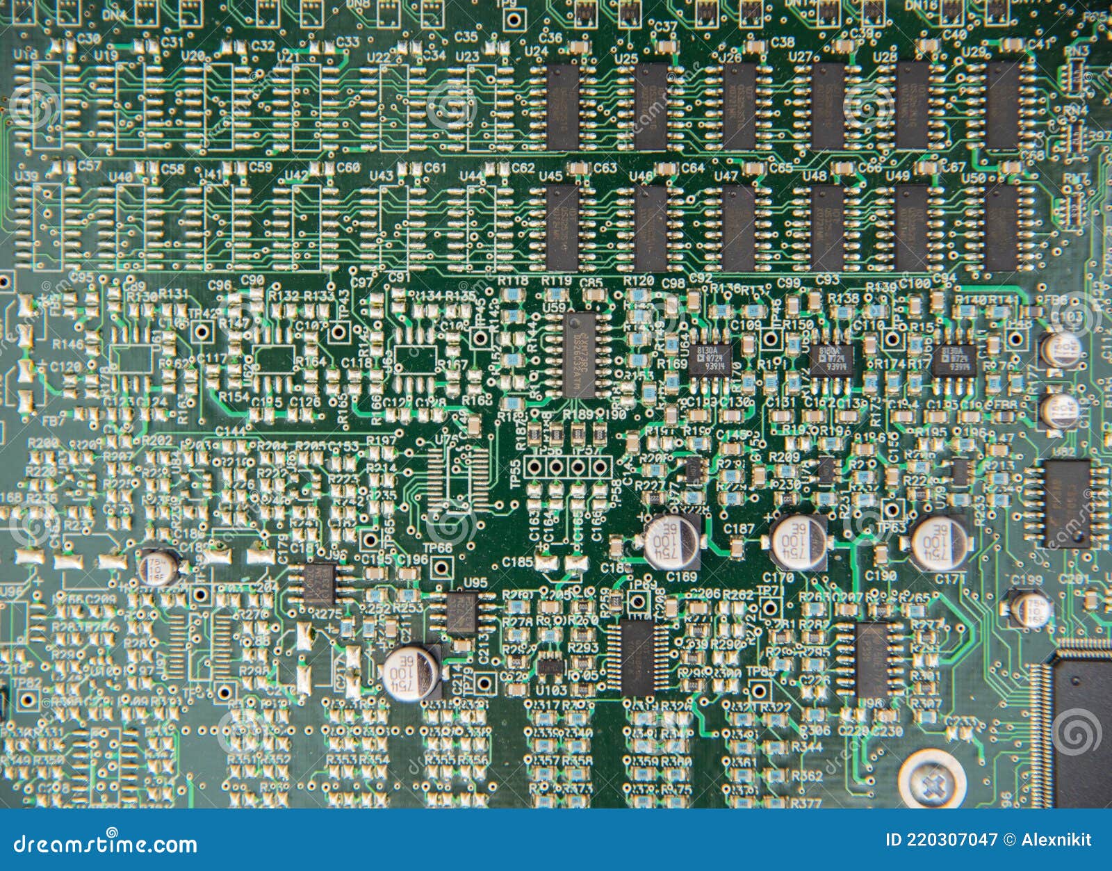 Green Electronic Board with Microchips and Electronic Components Stock Image Image of