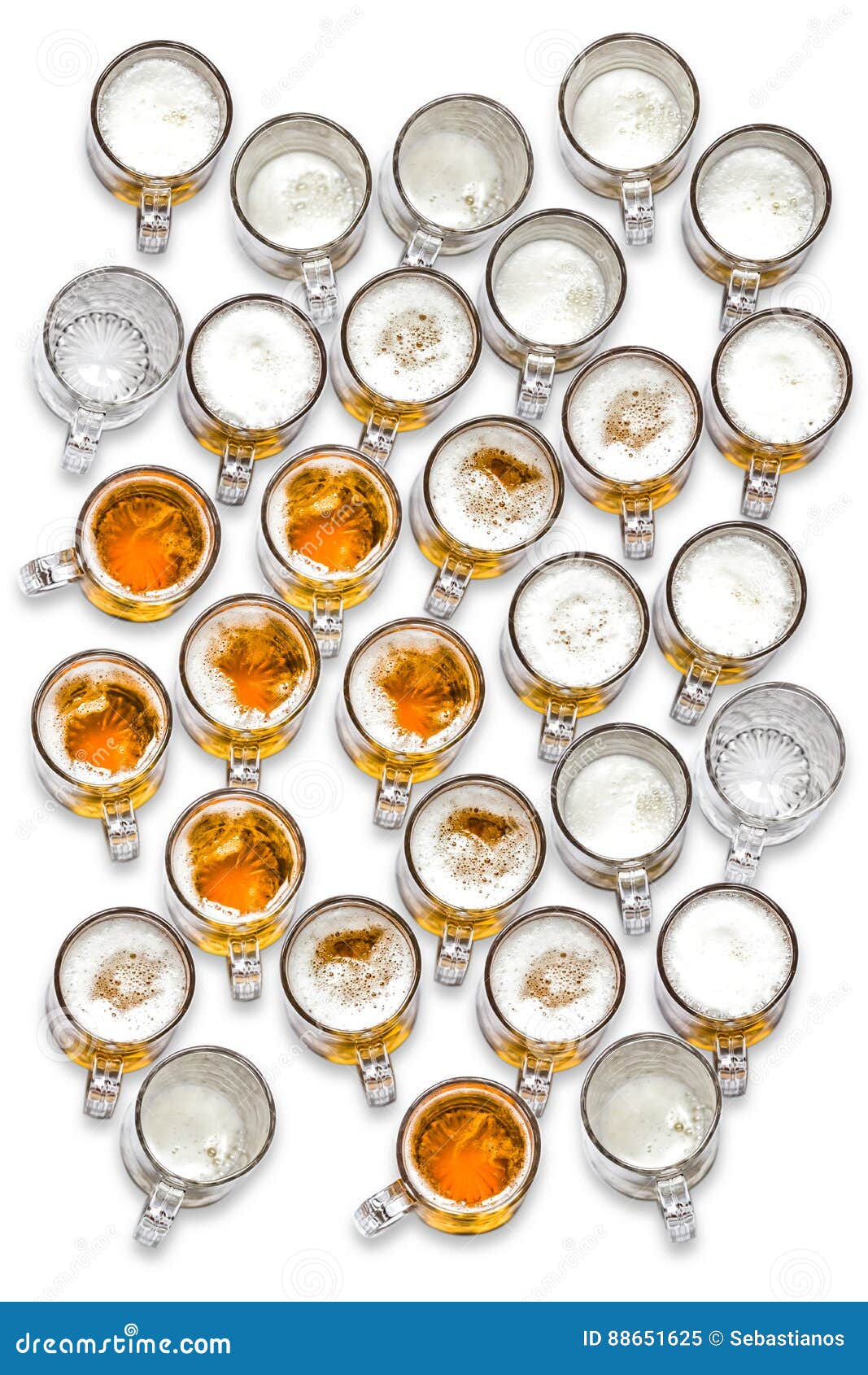 Large Group of Beer Glasses Seen from Top Stock Image Image of group