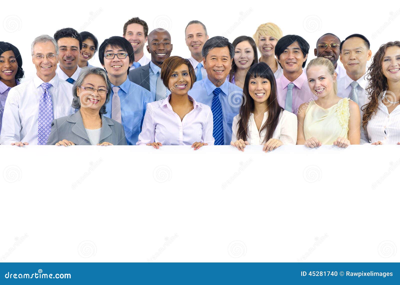 large group of business people holding board