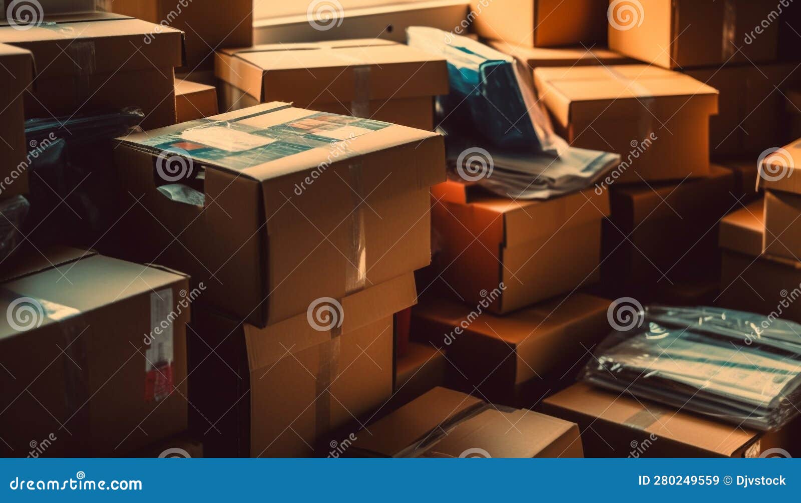 Large Group of Cardboard Boxes in a Row, Delivering Freight