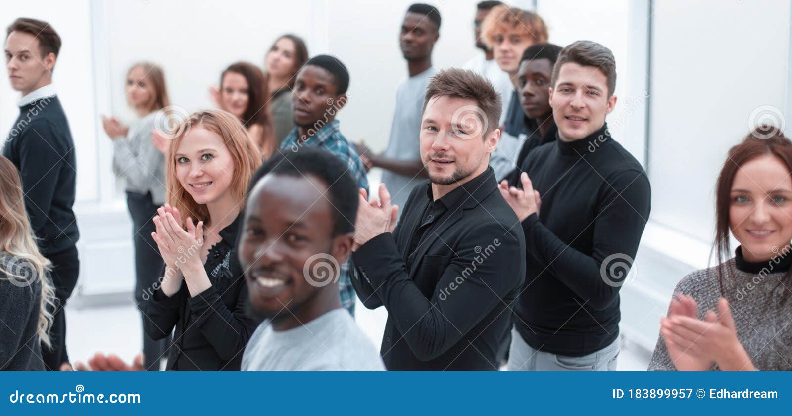 Large Group of Diverse Young People Applauds Together. Stock Image ...