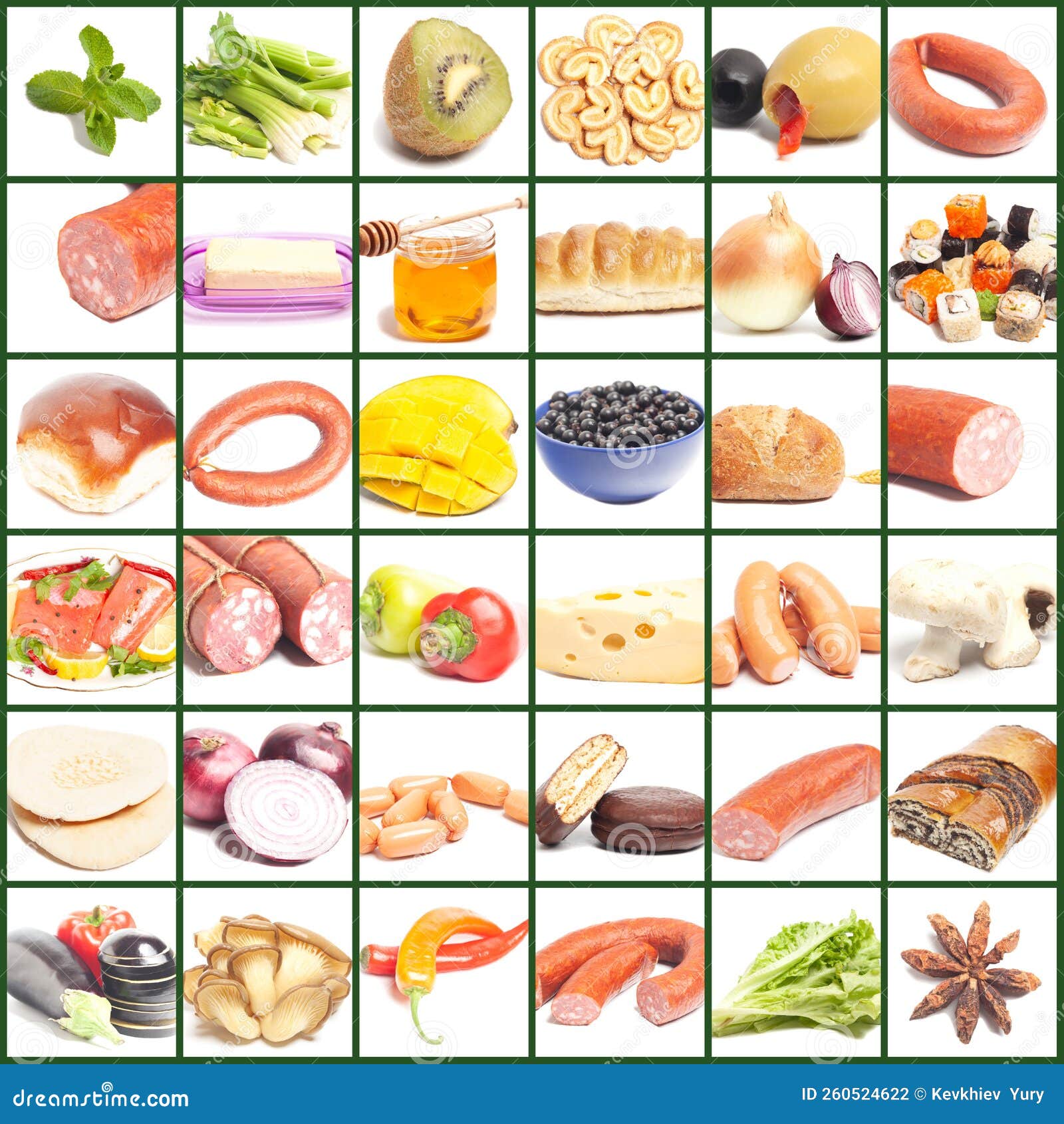 Large Group of Food on White Background. Stock Photo - Image of