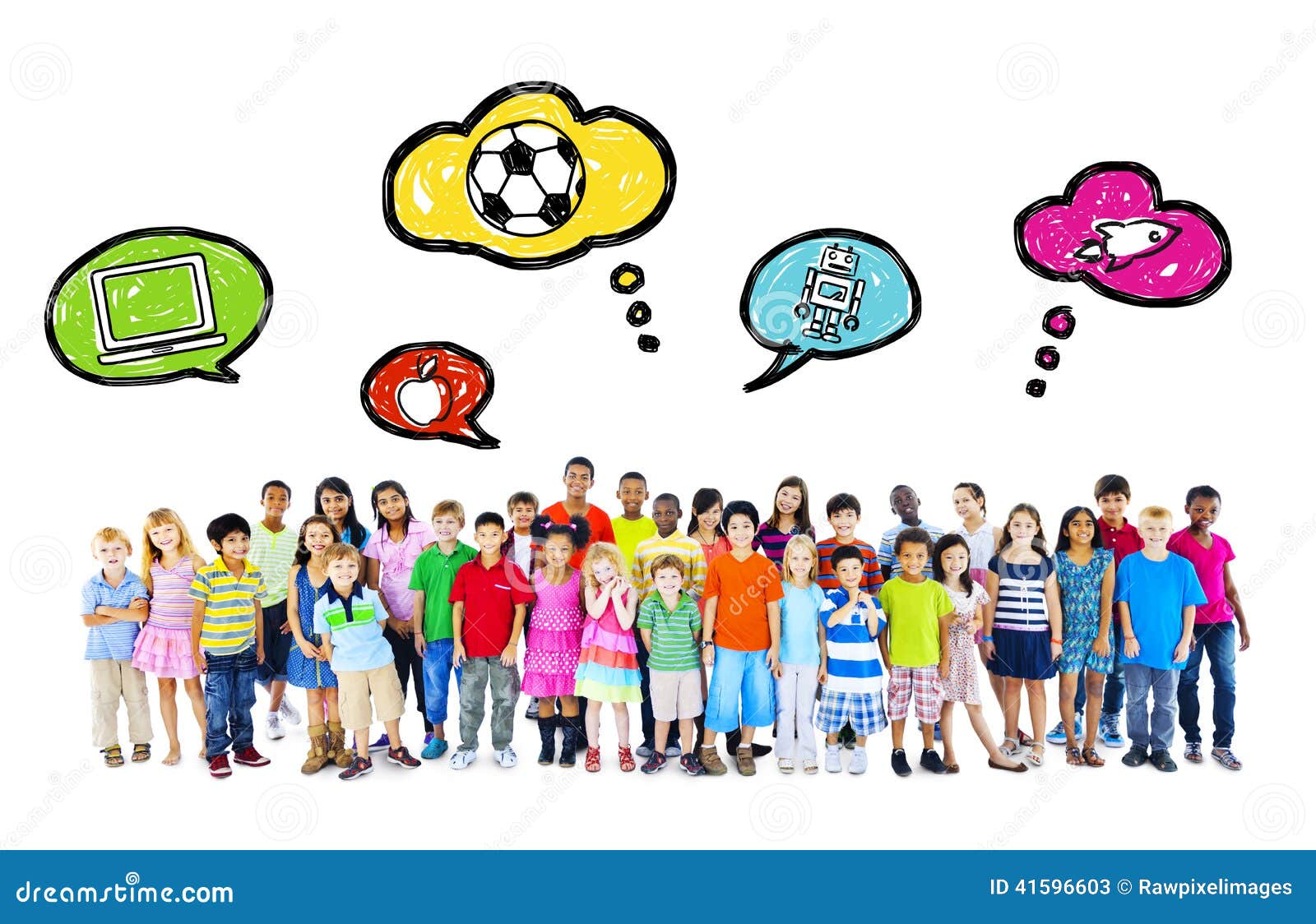 large group of multiethnic children childhood activities