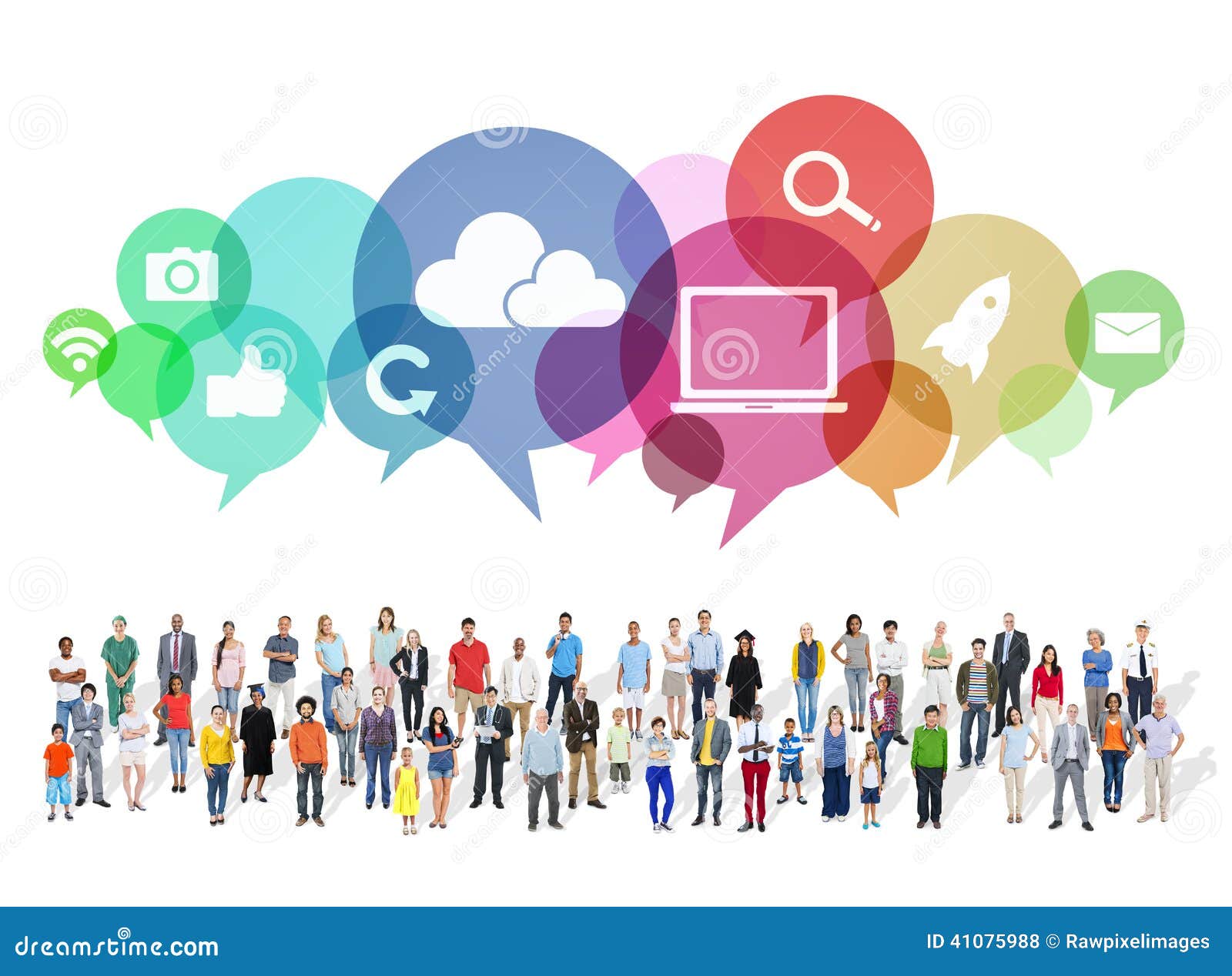 large group of multiethnic people with social media s