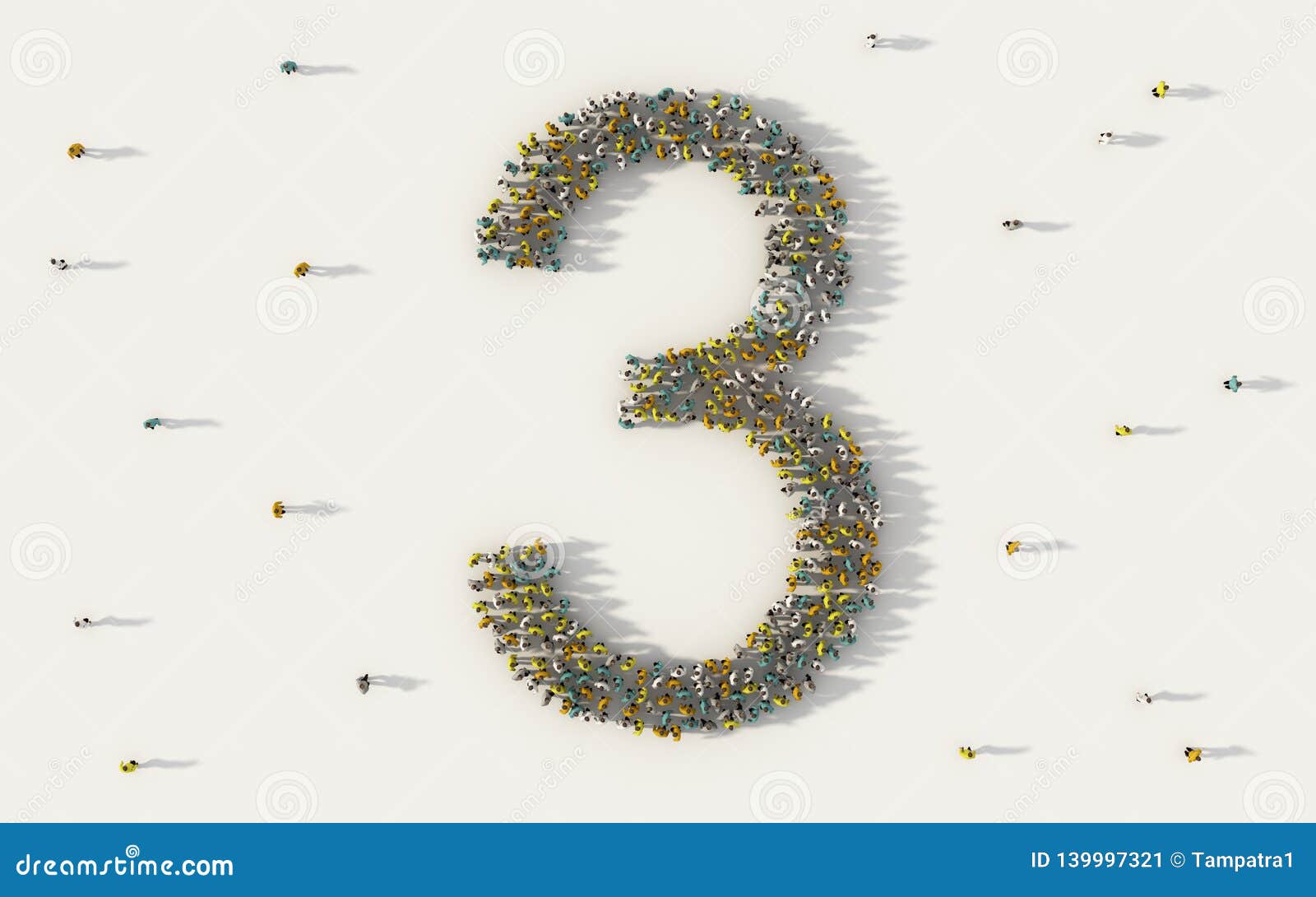 Large Group of People Forming Number Three, 3, Alphabet Text Character