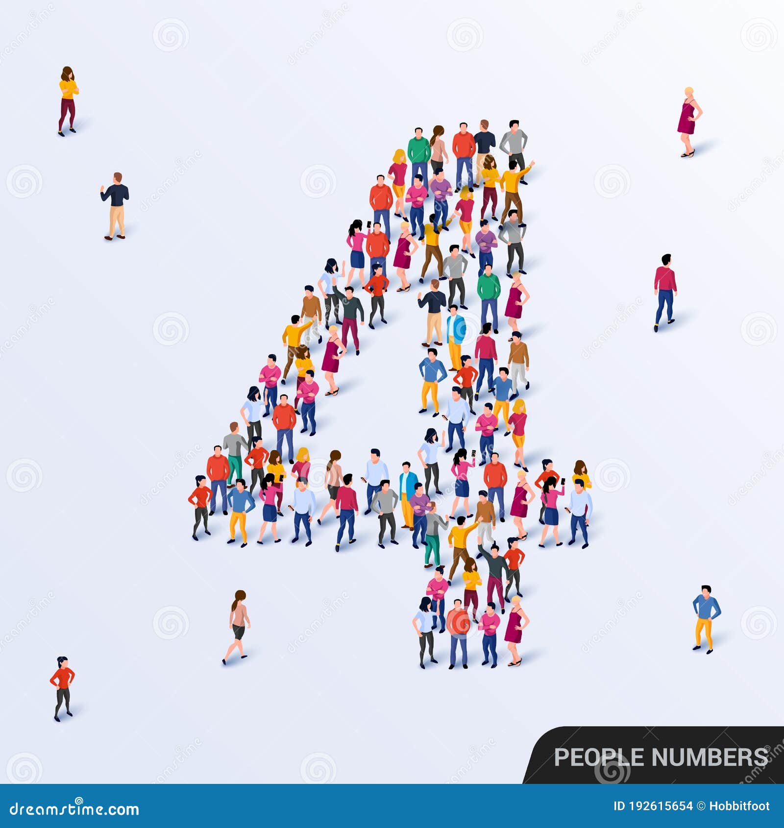 Large Group of People in Number 4 Four Form Stock Vector - Illustration
