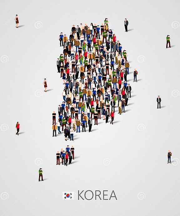 Large Group of People in South Korea Map Form. Population of South